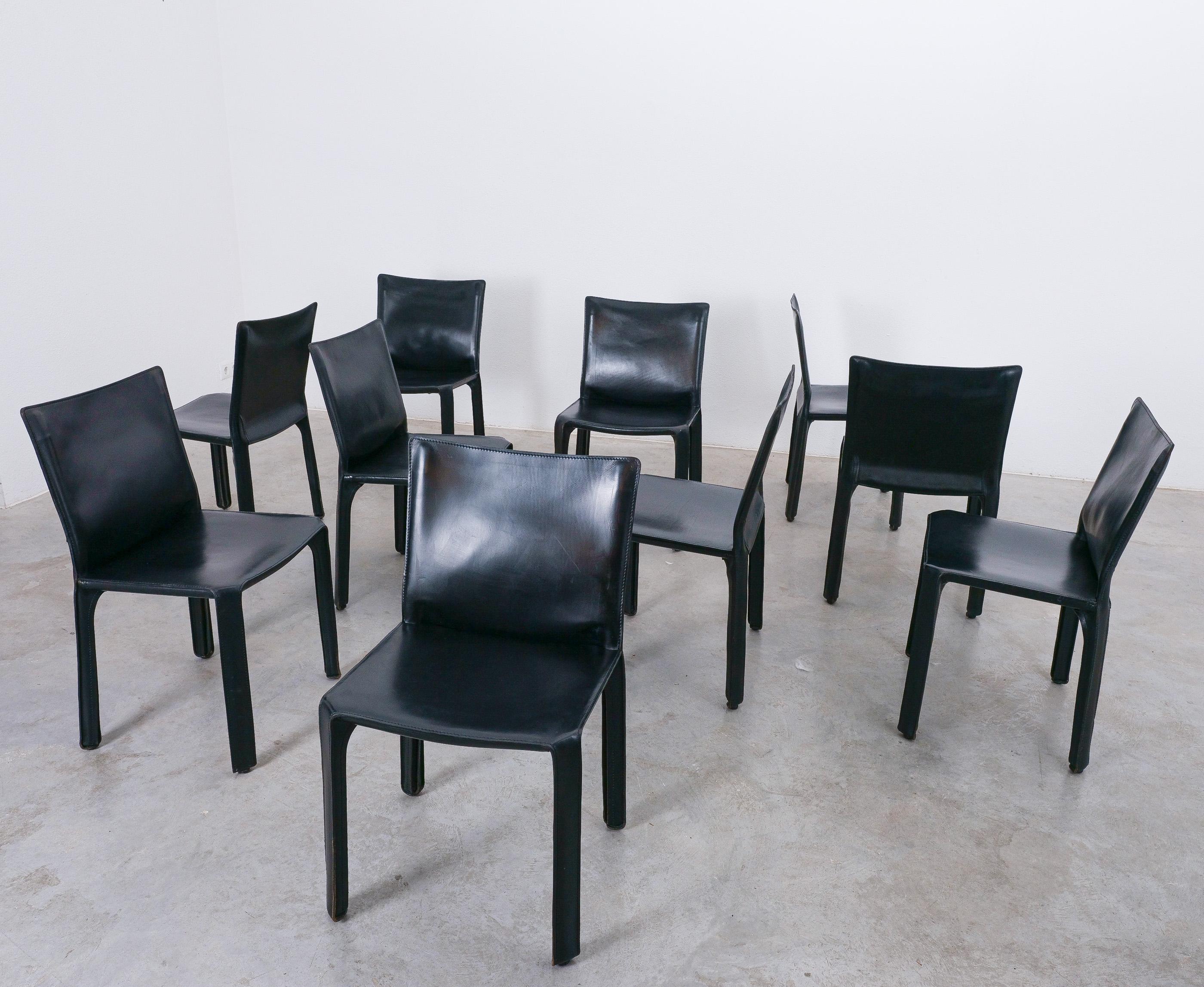 Mario Bellini Cassina Cab 412 + Cab 413 - 12 Black Leather Dining Chairs, 1980 In Good Condition In Vienna, AT
