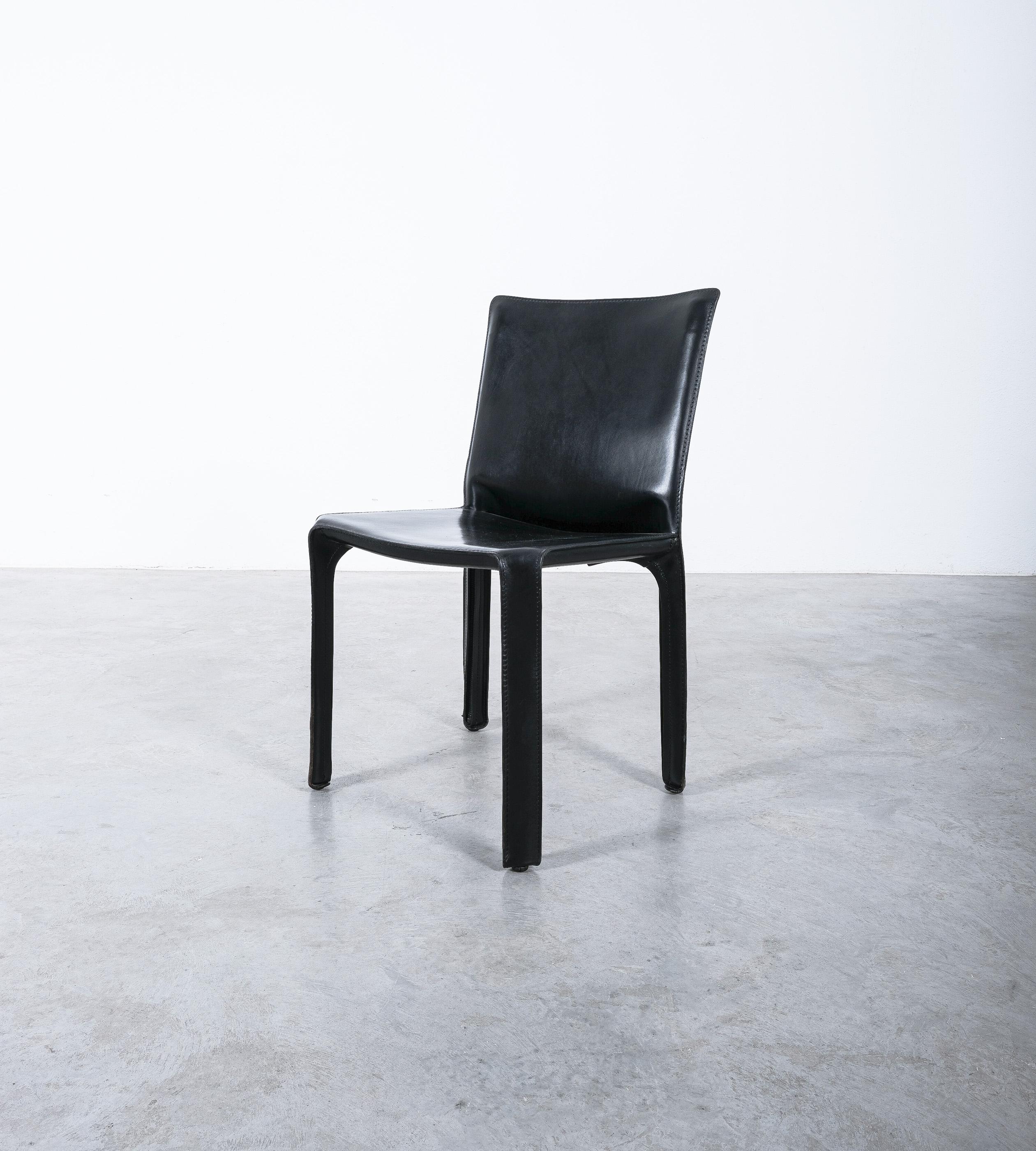 Steel Mario Bellini Cassina Cab 412 + Cab 413 - 12 Black Leather Dining Chairs, 1980