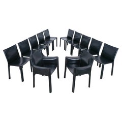 Mario Bellini Cassina Cab 412 + Cab 413 - 12 Black Leather Dining Chairs, 1980