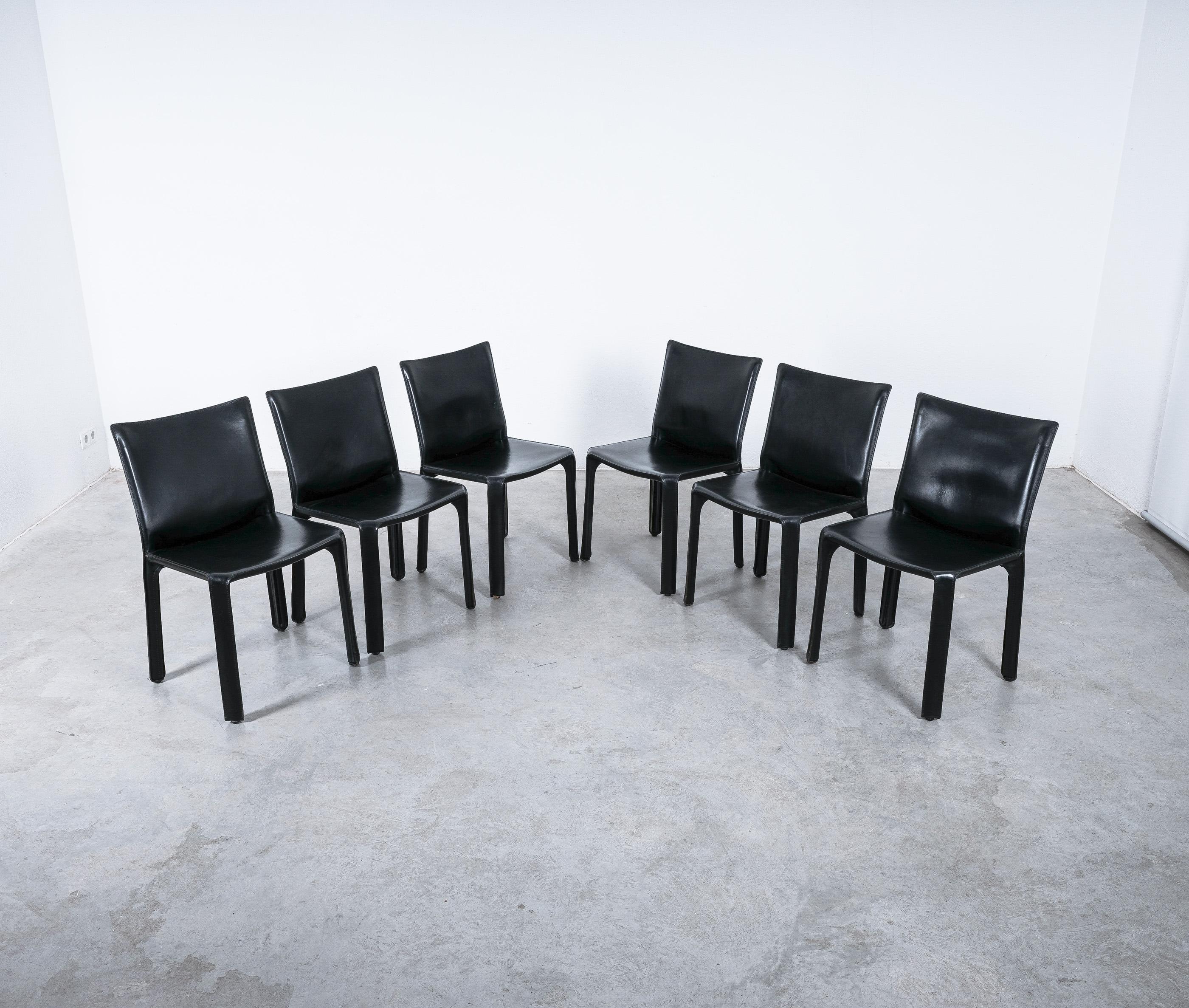 Mario Bellini Cassina Cab 412 + Cab 413- 8 Black Leather Dining Chairs, 1980 3