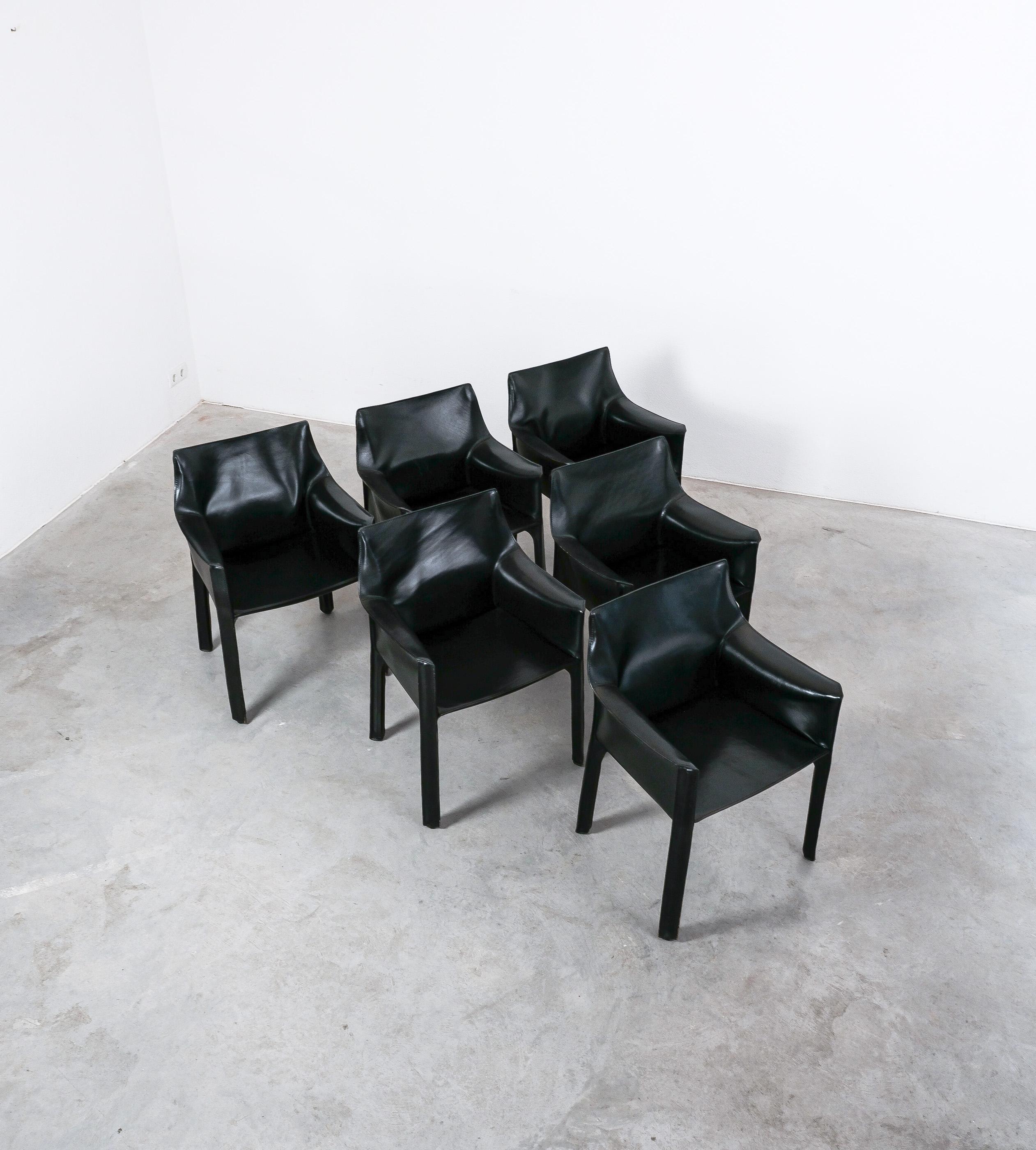 Mario Bellini Cassina Cab 412 + Cab 413- 8 Black Leather Dining Chairs, 1980 9