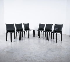Mario Bellini Cassina Cab 412 + Cab 413- 8 Black Leather Dining Chairs, 1980