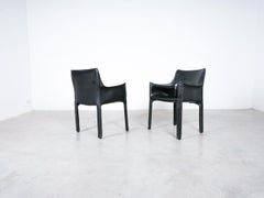 Mario Bellini Cassina Cab 412 + Cab 413- 8 Black Leather Dining Chairs, 1980