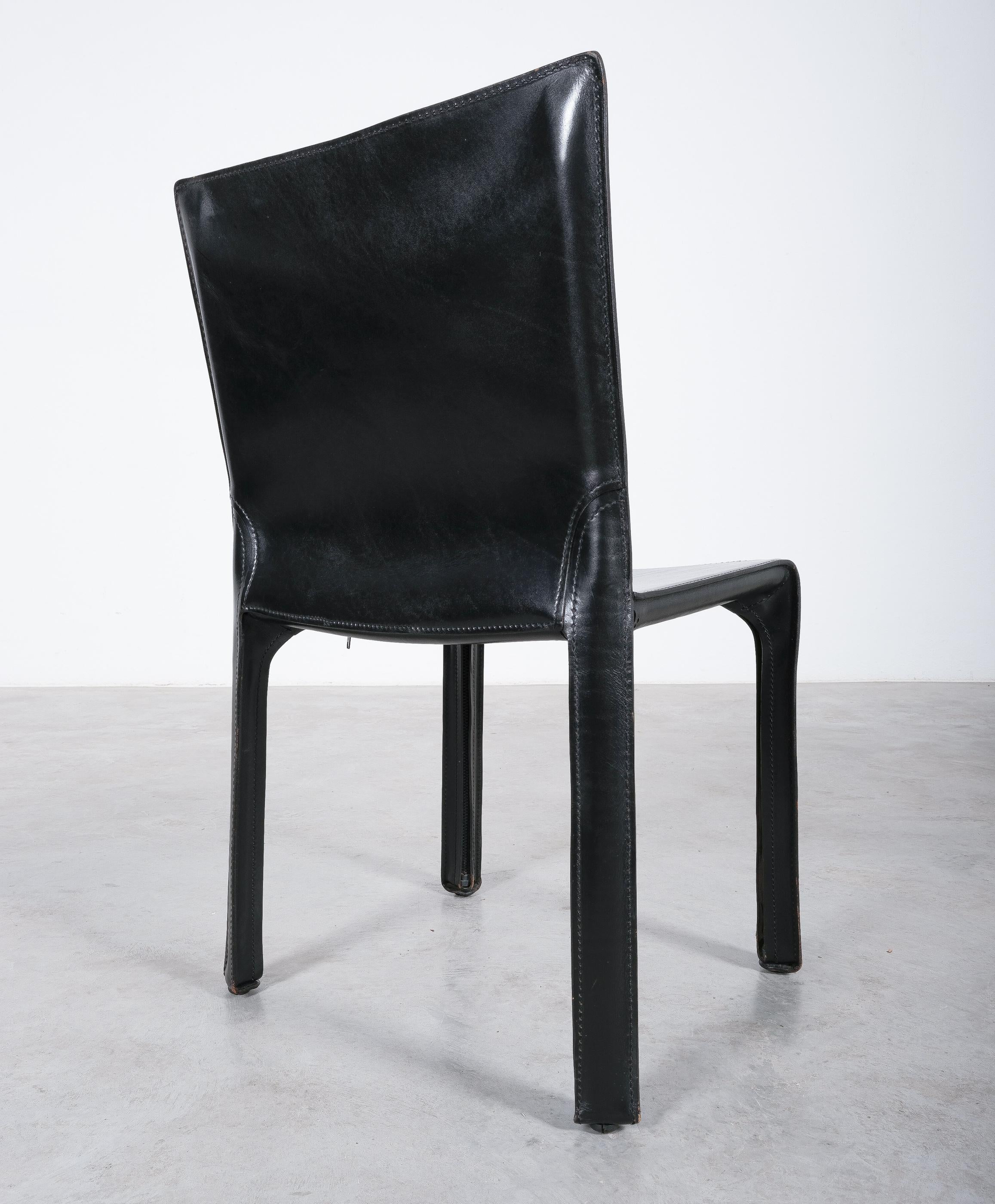 Mario Bellini Cassina Cab 412 Twelve (12) Black Leather Dining Chairs, Italy 8