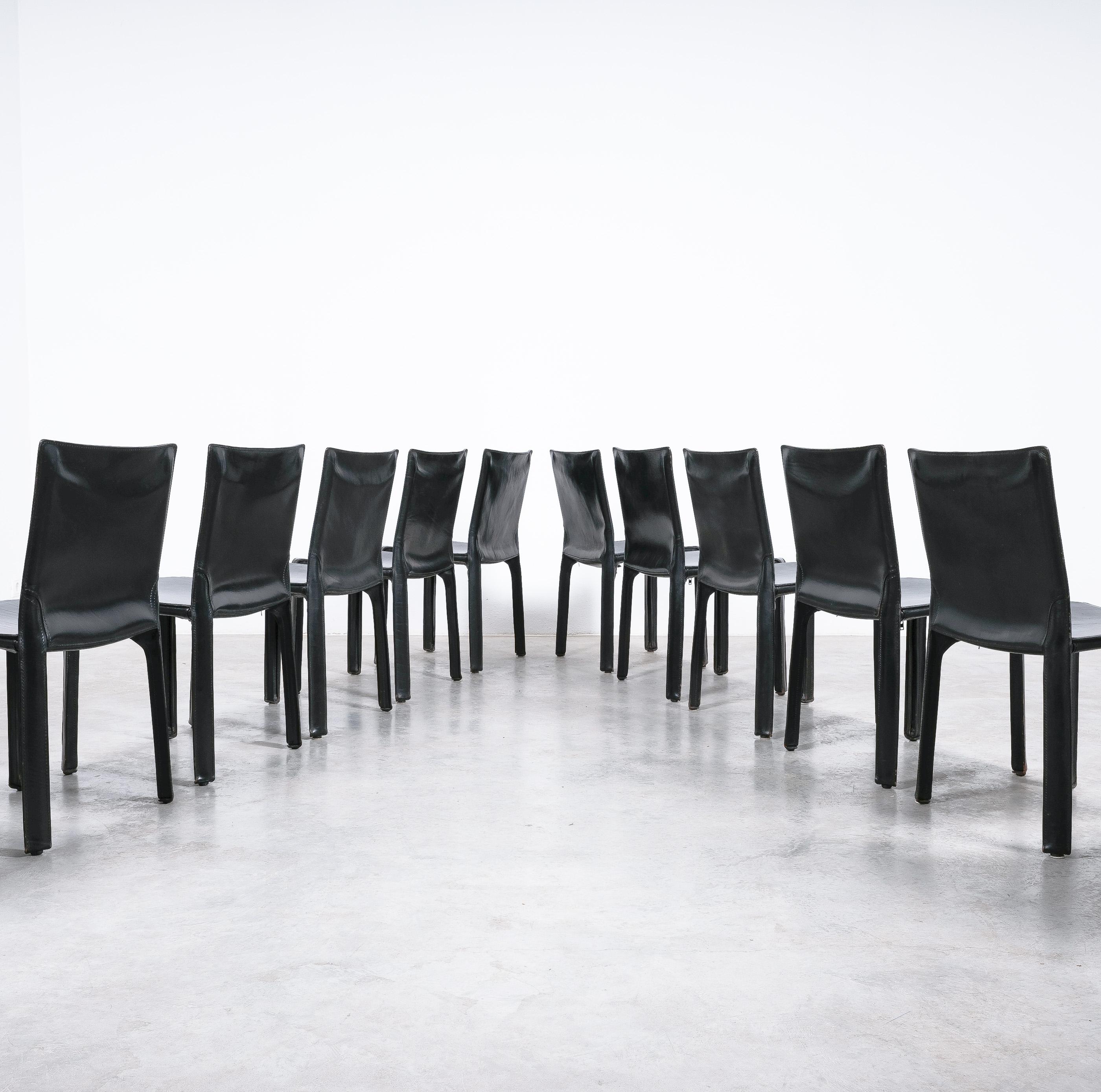Mario Bellini Cassina Cab 412 Twelve (12) Black Leather Dining Chairs, Italy 10