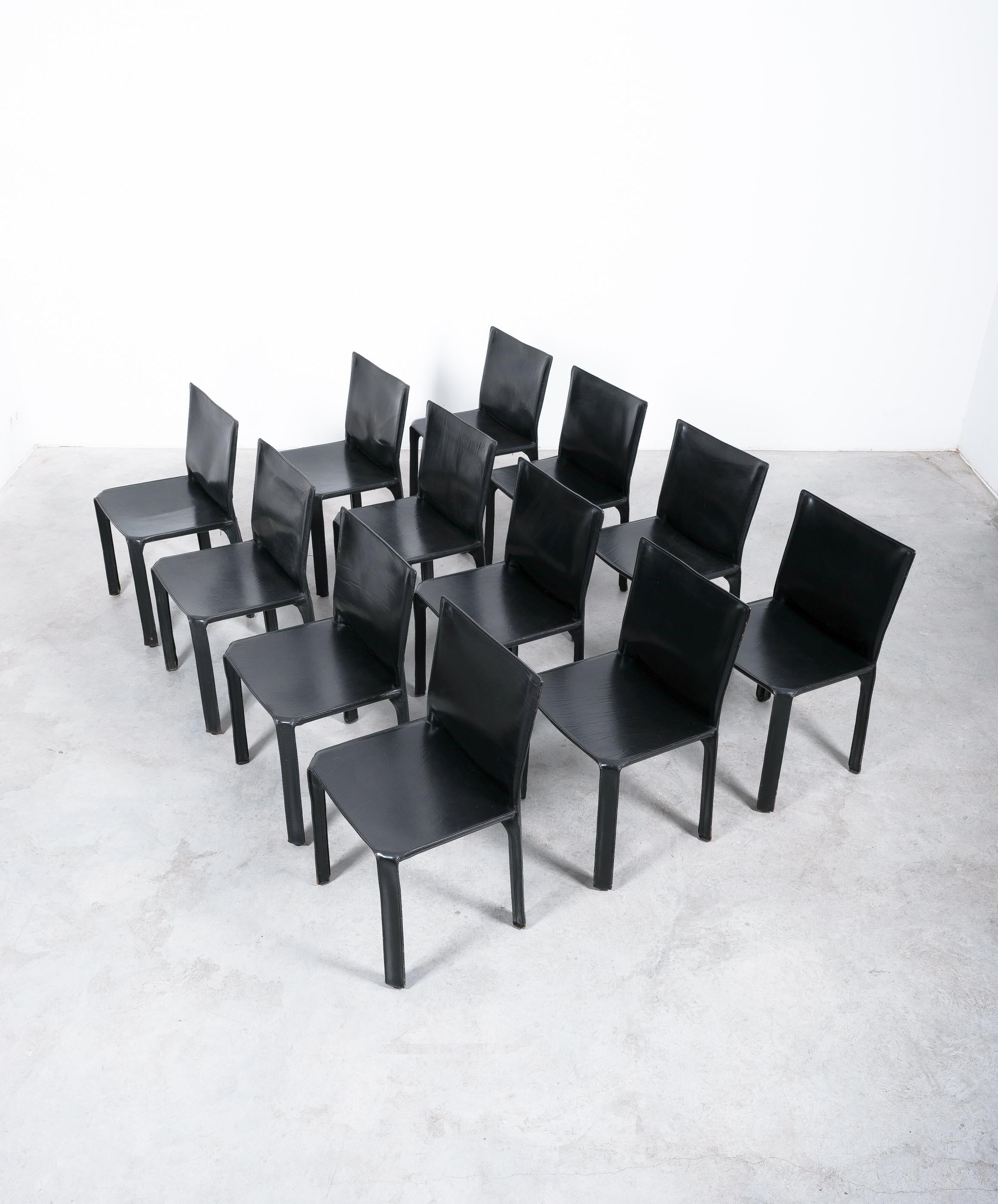 Mario Bellini Cassina Cab 412 Twelve (12) Black Leather Dining Chairs, Italy 11
