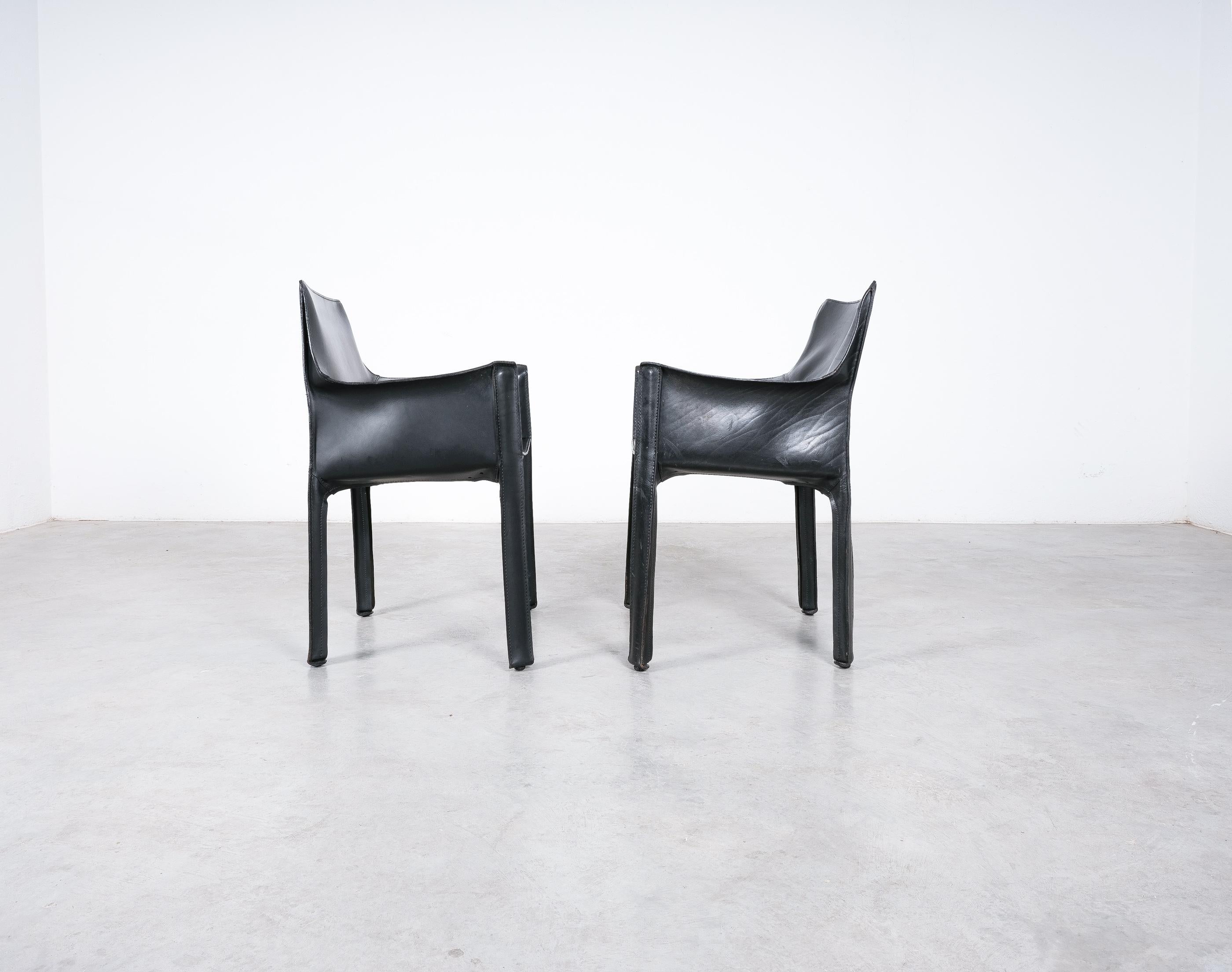 Mario Bellini Cassina Cab 412 Twelve (12) Black Leather Dining Chairs, Italy 5
