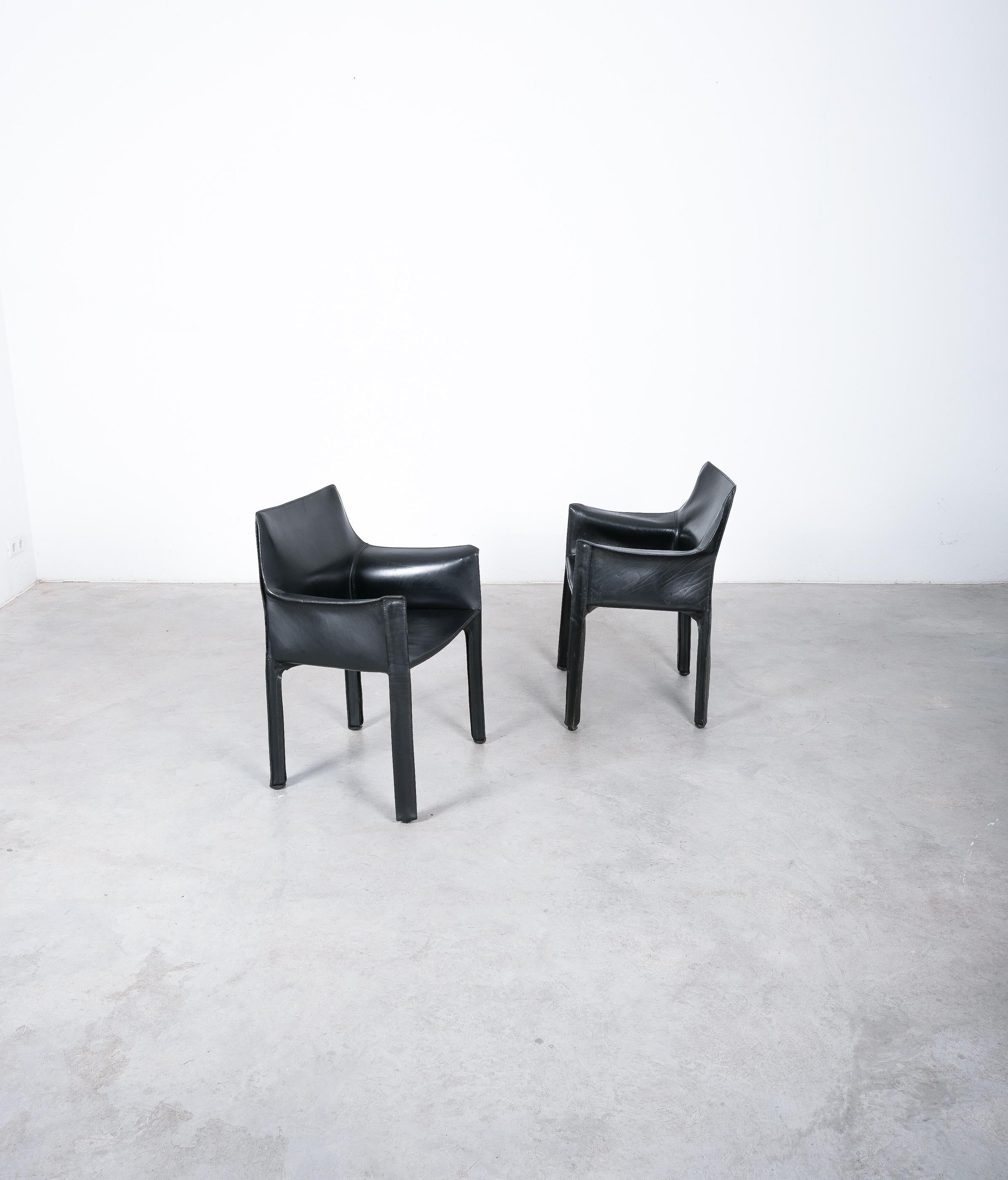 Mario Bellini Cassina Cab 412 Twelve (12) Black Leather Dining Chairs, Italy 3