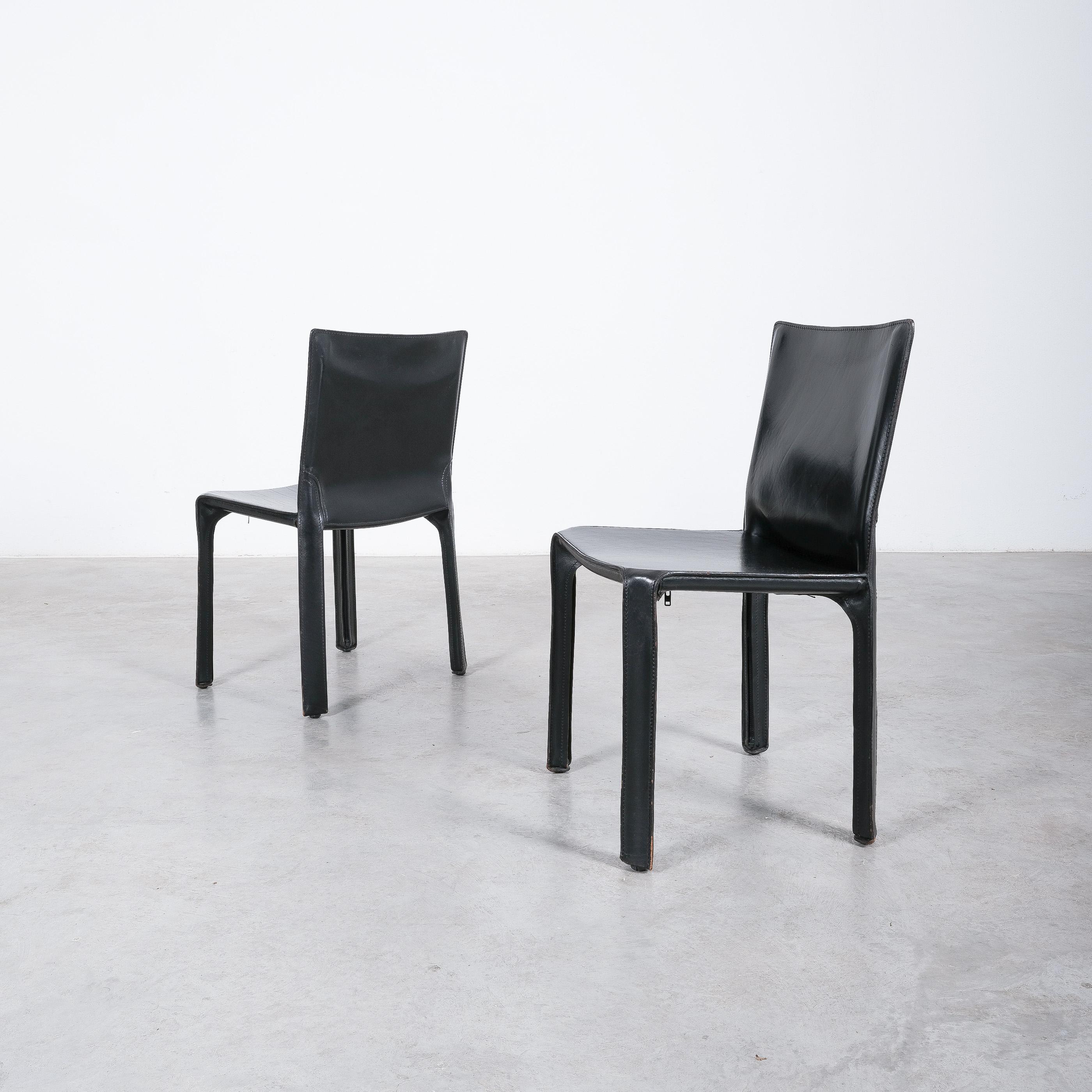 Mario Bellini Cassina Cab 412 Twelve (12) Black Leather Dining Chairs, Italy 1