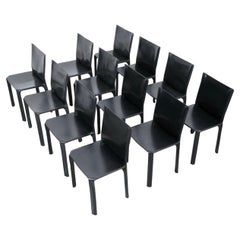 Mario Bellini Cassina Cab 412 Set of Twelve (12) Black Leather Dining Chairs