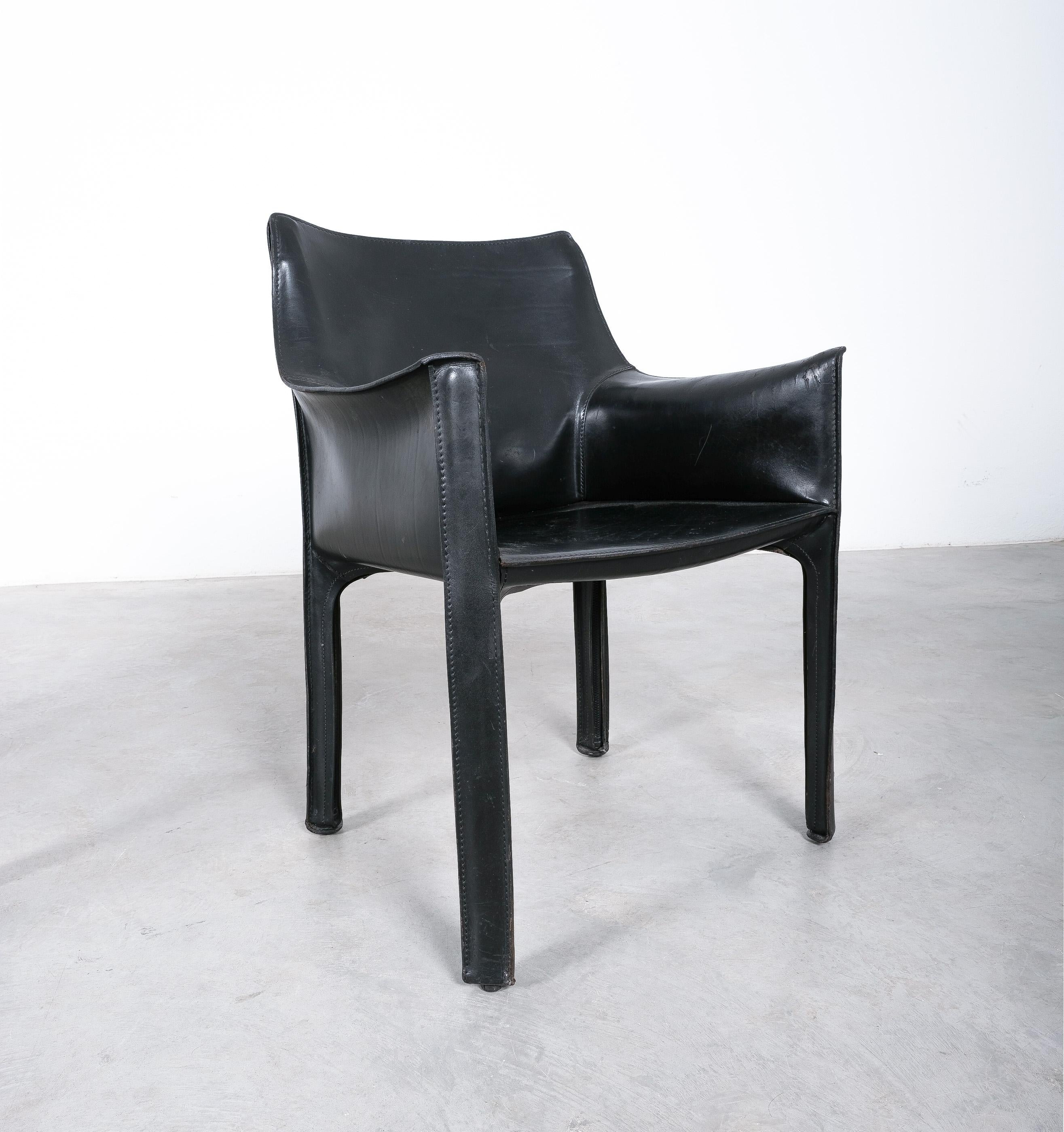 Mario Bellini Cassina Cab 412 Twelve (12) Black Leather Dining Chairs, Italy 6