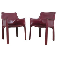Retro Mario Bellini Cassina Cab 413 Burgundy Red Leather Dining Chairs, 1980