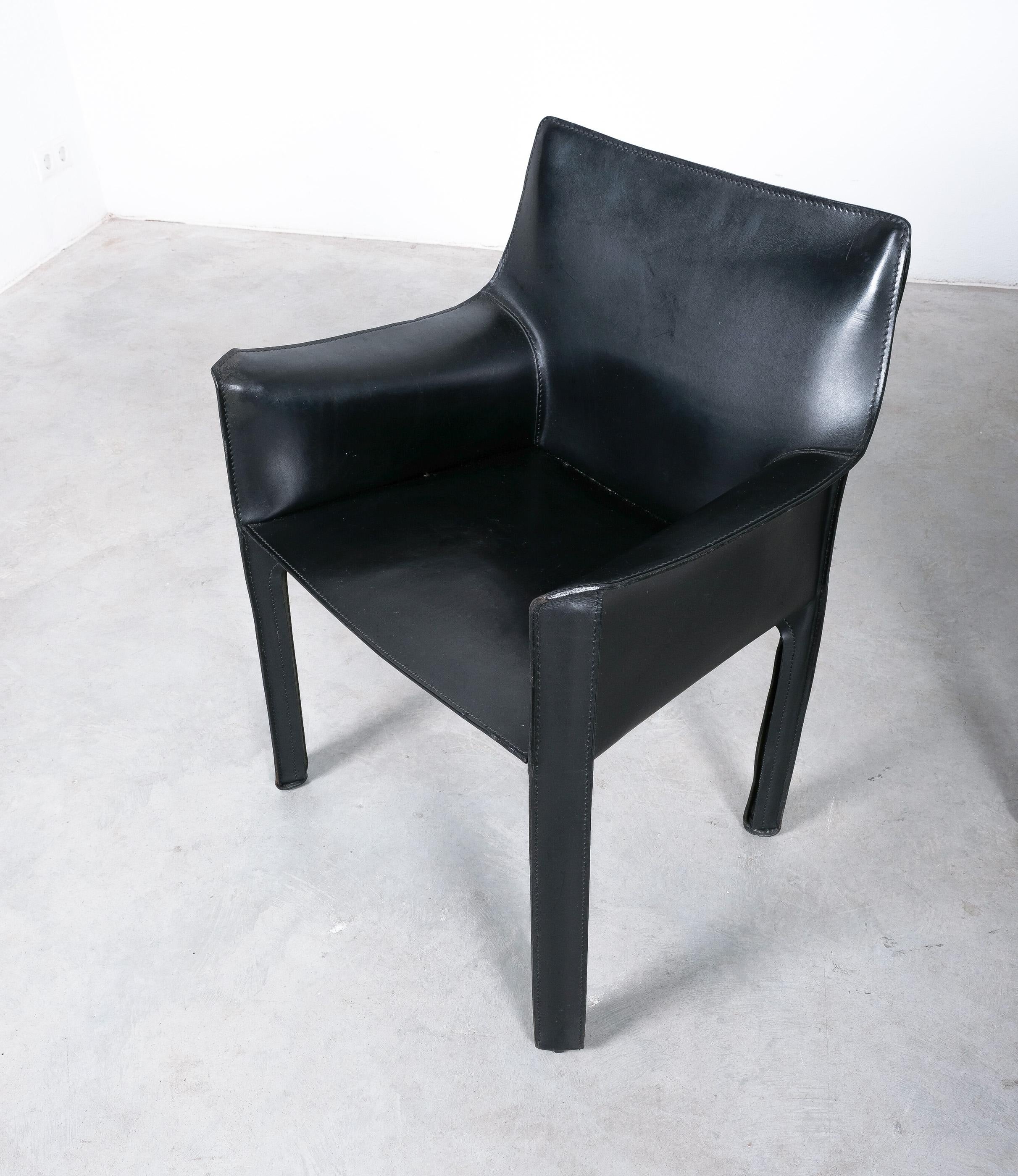 Late 20th Century Mario Bellini Cassina Cab 413 (6 pieces available) Leather Dining Chairs, Italy