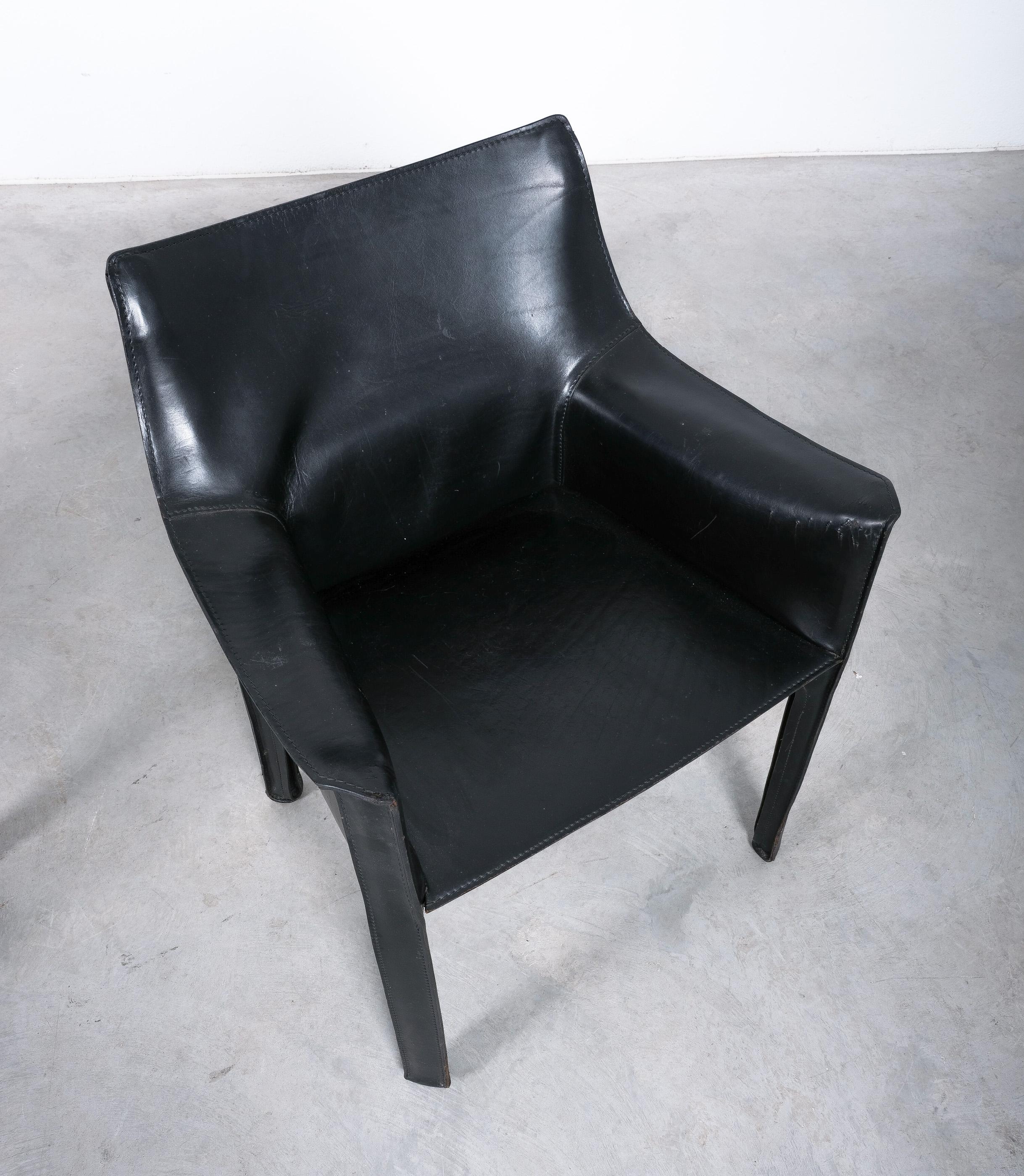 Steel Mario Bellini Cassina Cab 413 (6 pieces available) Leather Dining Chairs, Italy