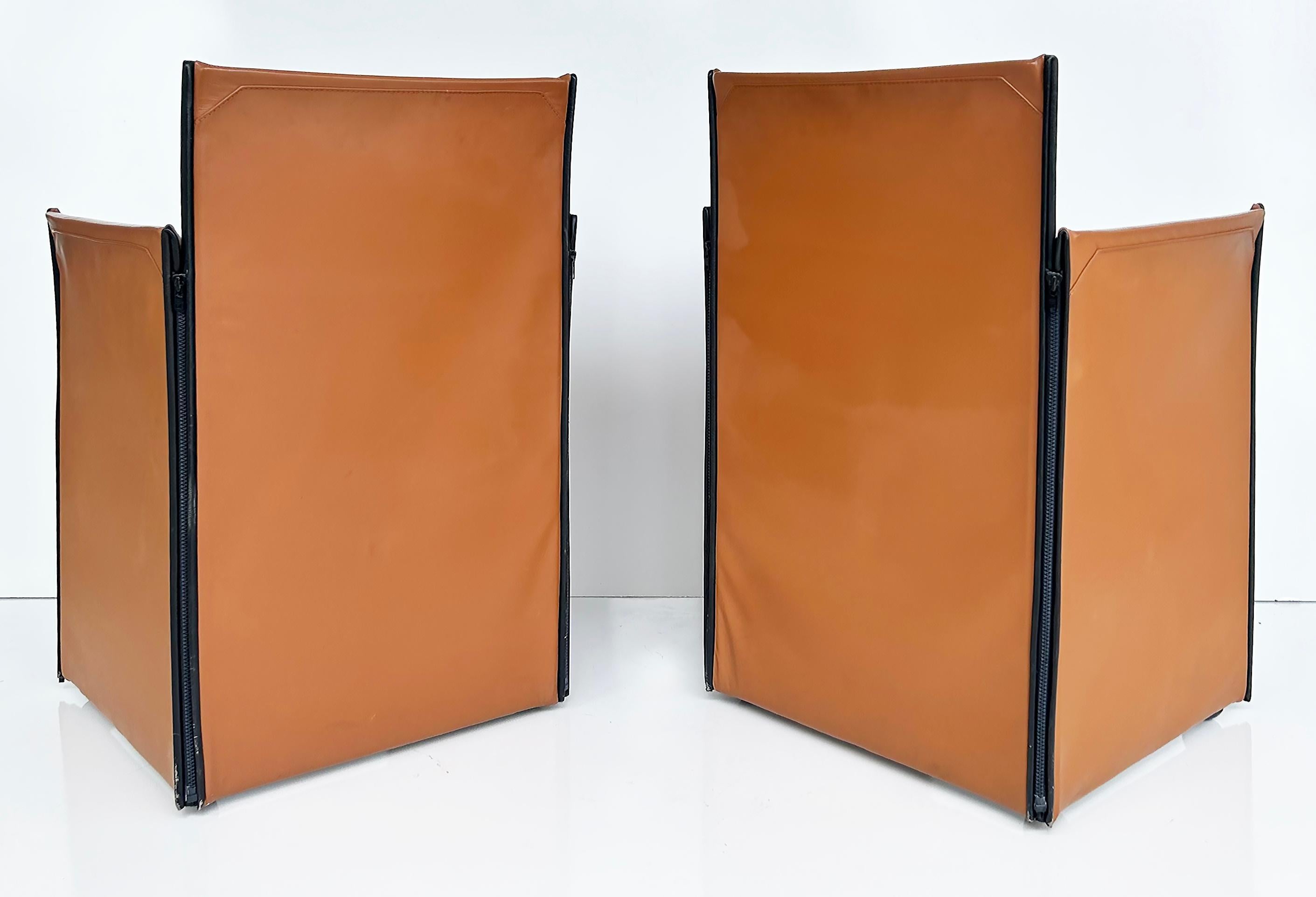 Late 20th Century Mario Bellini Cassina Italian 401 Break Leather Armchairs, 1980s Pair For Sale