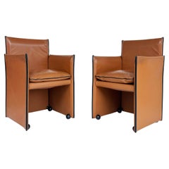 Vintage Mario Bellini Cassina Italian 401 Break Leather Armchairs, 1980s Pair