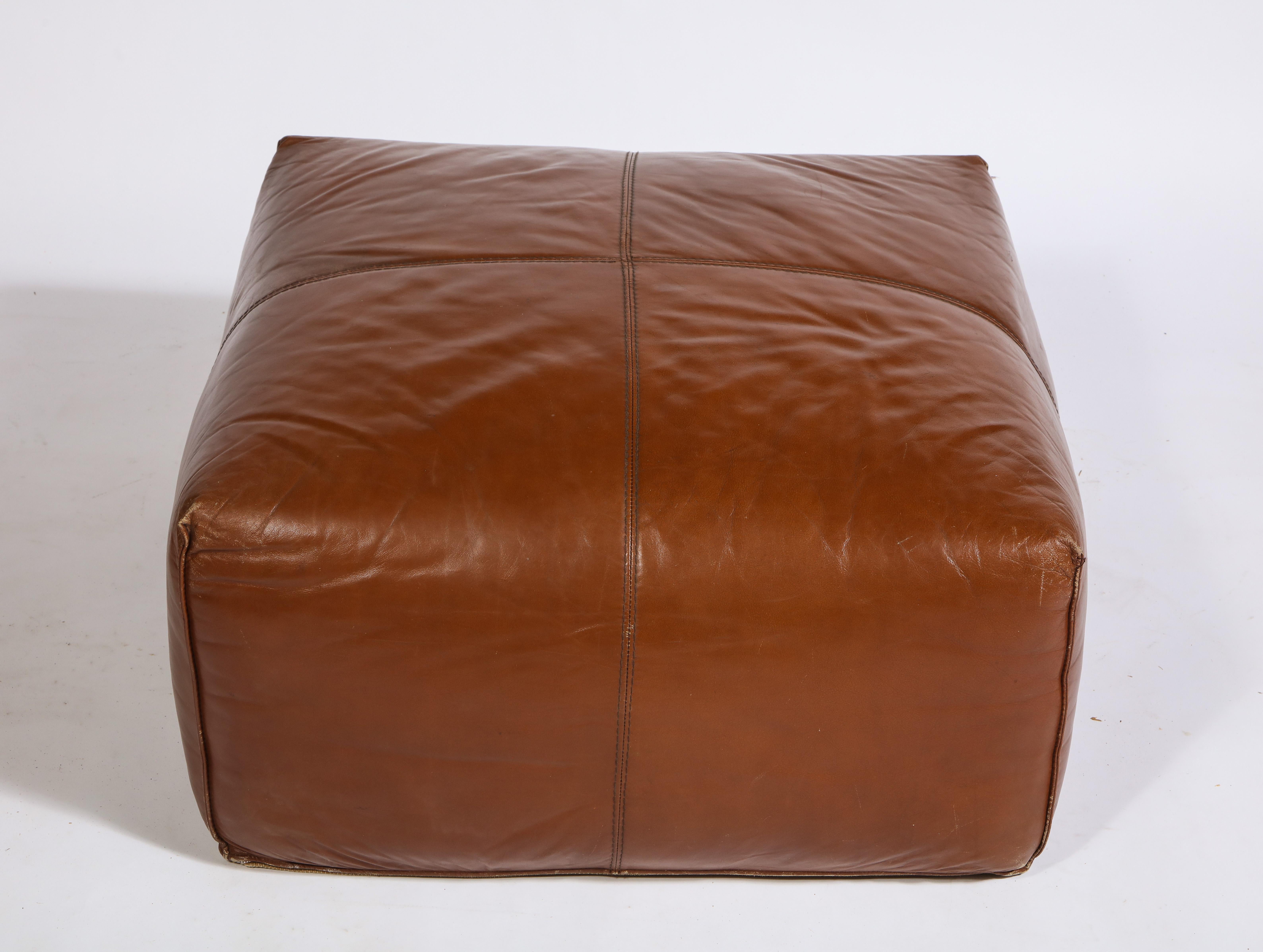 Mario Bellini Cognac Brown Leather Chair and Ottoman Le Bambole Set, Italy 7