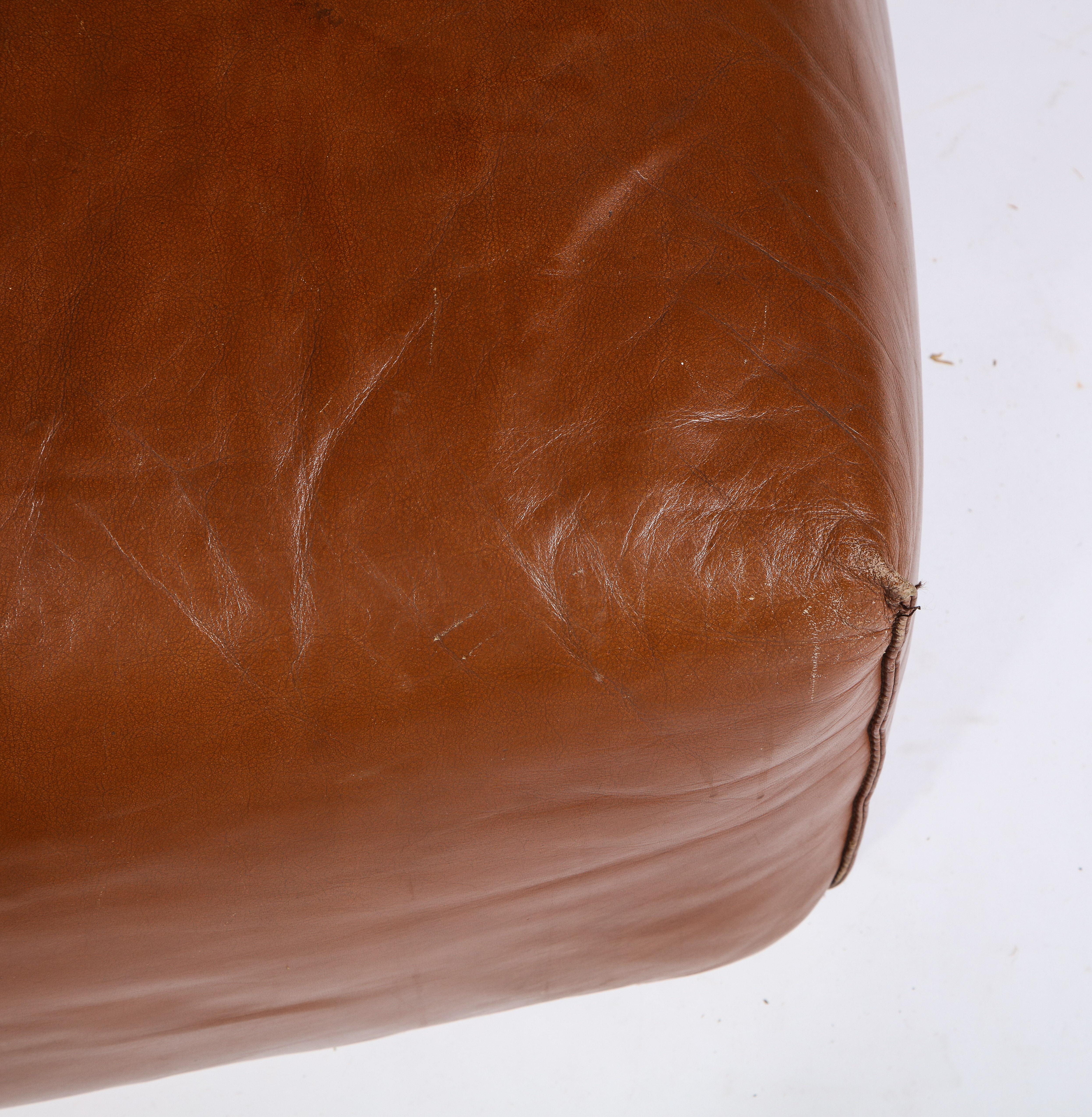 Mario Bellini Cognac Brown Leather Chair and Ottoman Le Bambole Set, Italy 10