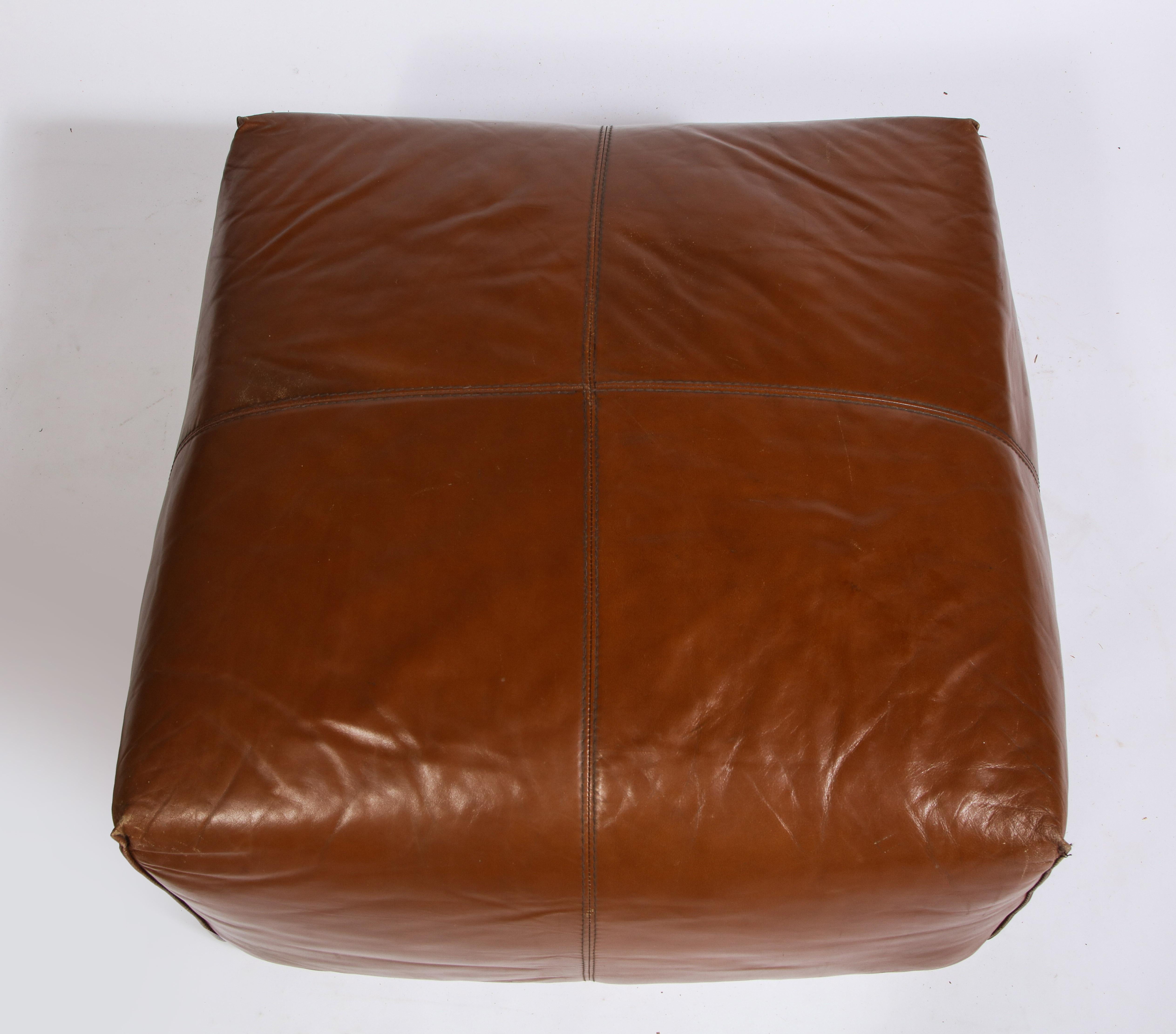 Mario Bellini Cognac Brown Leather Chair and Ottoman Le Bambole Set, Italy 11