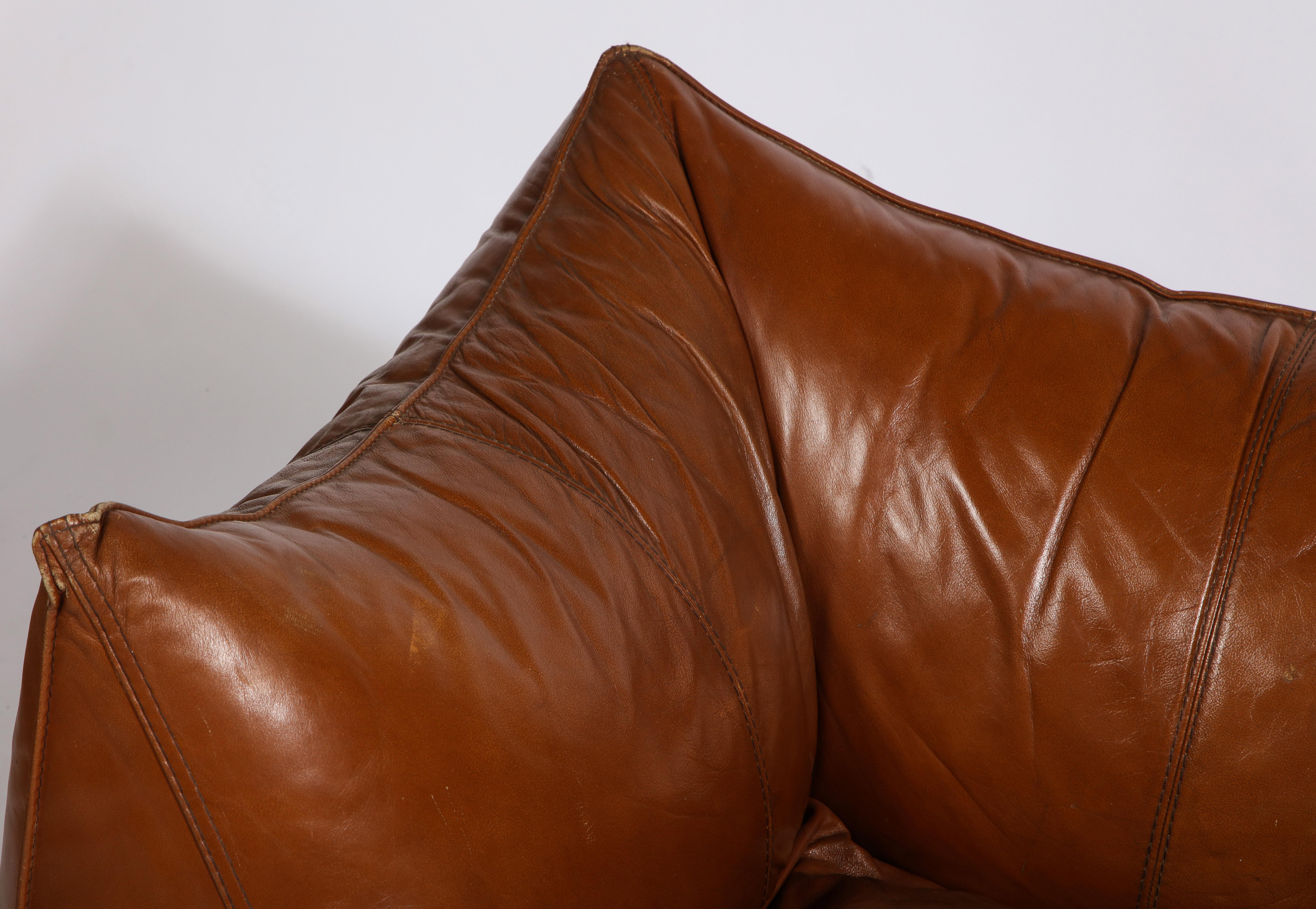 Mario Bellini Cognac Brown Leather Chair and Ottoman Le Bambole Set, Italy 2