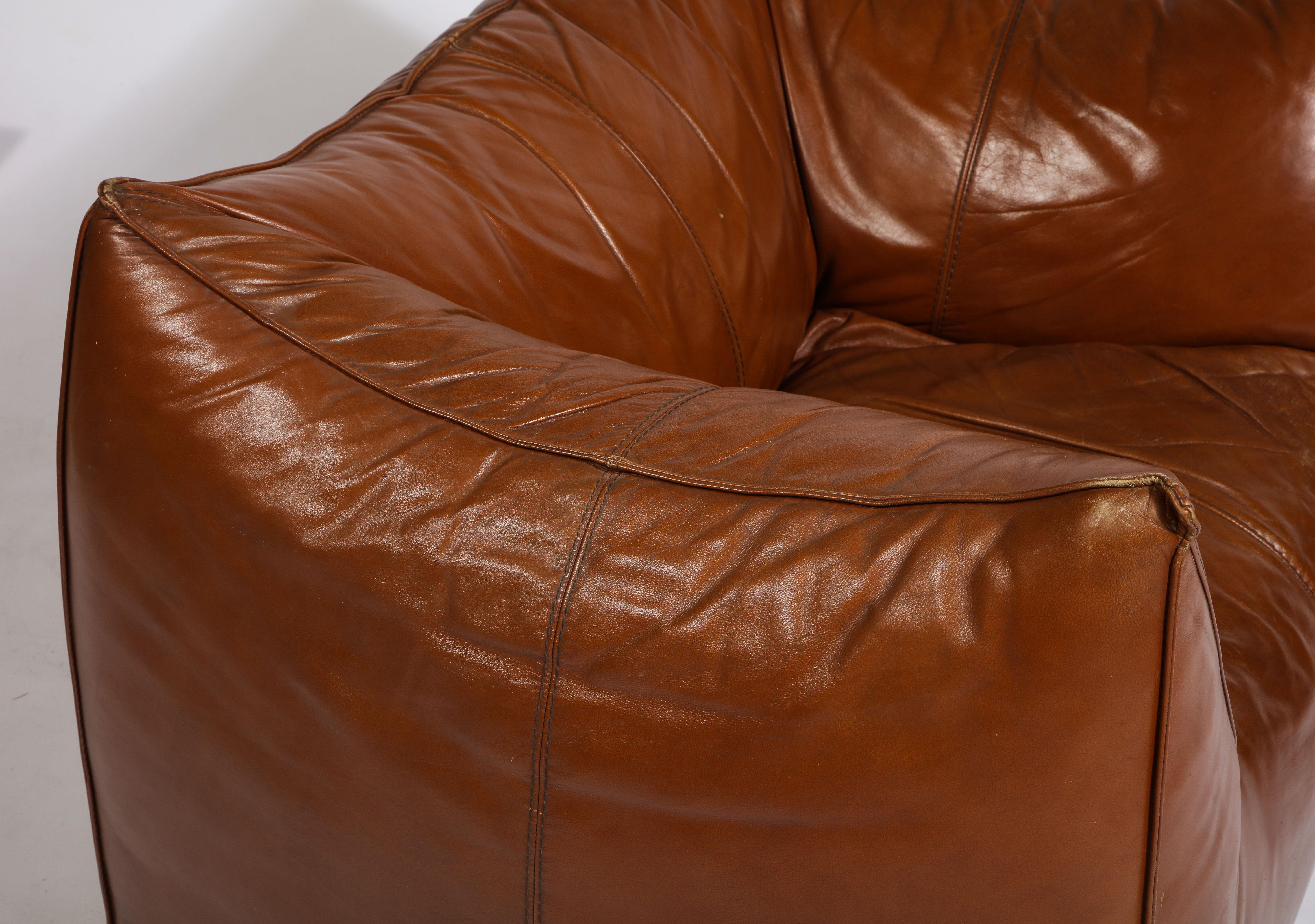 Mario Bellini Cognac Brown Leather Chair and Ottoman Le Bambole Set, Italy 3