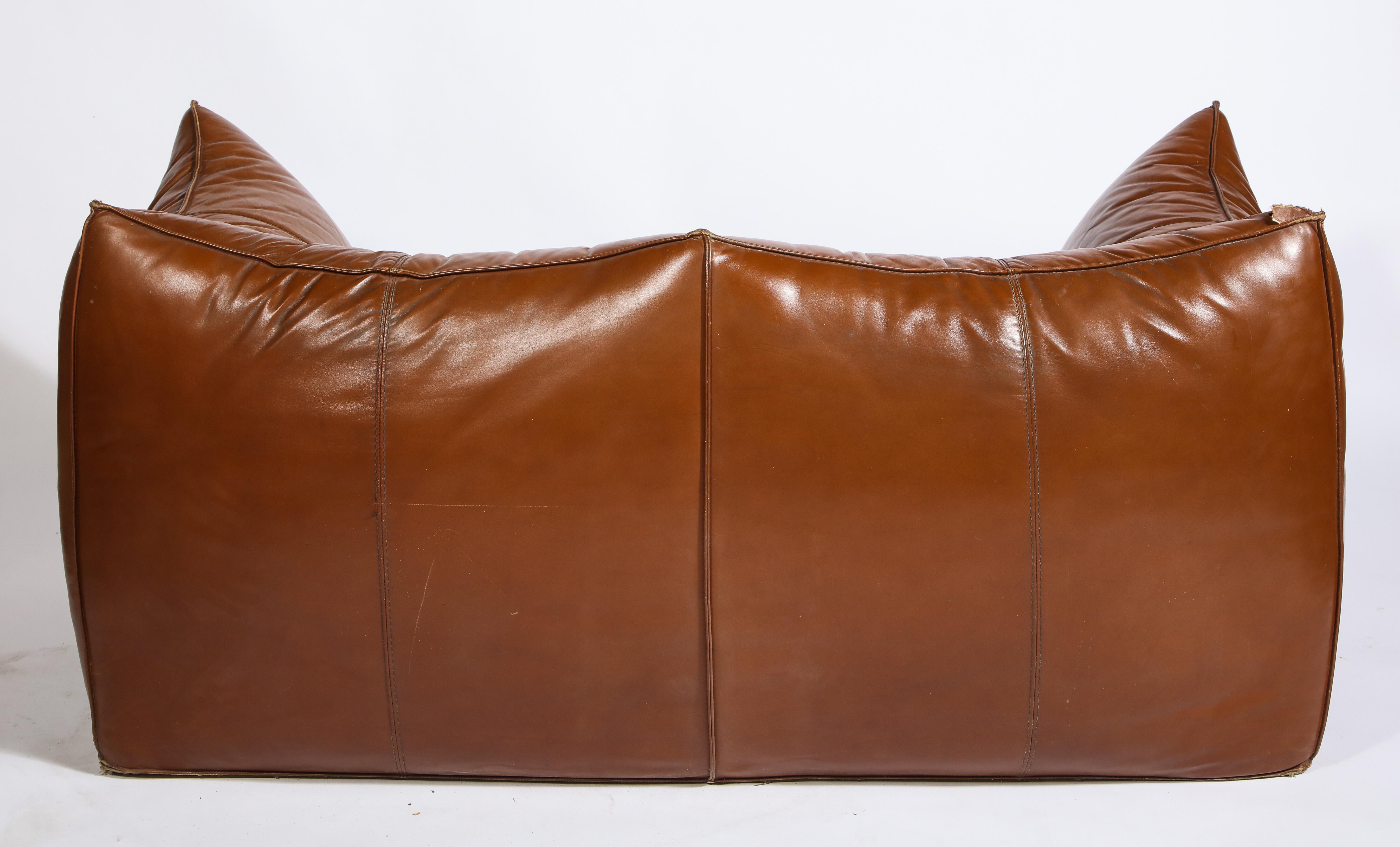 Mario Bellini Cognac Brown Leather Sofa Le Bambole, Italy 2