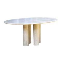 Vintage Mario Bellini, Colonnata II Oval Dining Table in Travertine for Cassina, 1970