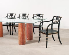 Mario Bellini Colonnato Persian Red Travertine Glass Dining Table