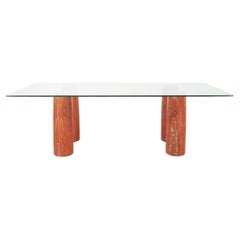 Mario Bellini Colonnato Persian Red Travertine Glass Dining Table