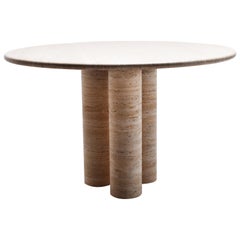 Cream Travertine Round Dining Table, 1970, Italy, in the style of Mario Bellini