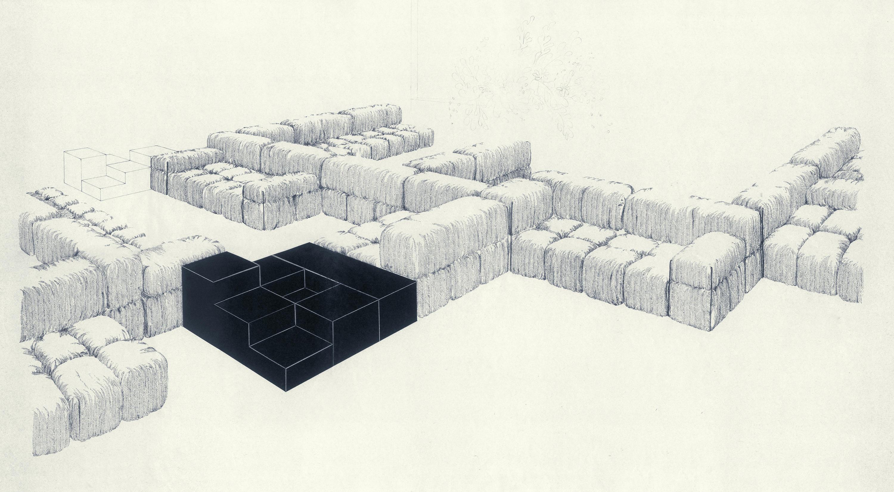Mario Bellini for B&B Italia, 'Gli Scacchi' element in black polyurethane, Italy, 1971. 

These versatile 'chess' building blocks can be used both as tables or seats. Signed with manufacturer's marks B&B and are made out of self-skinning