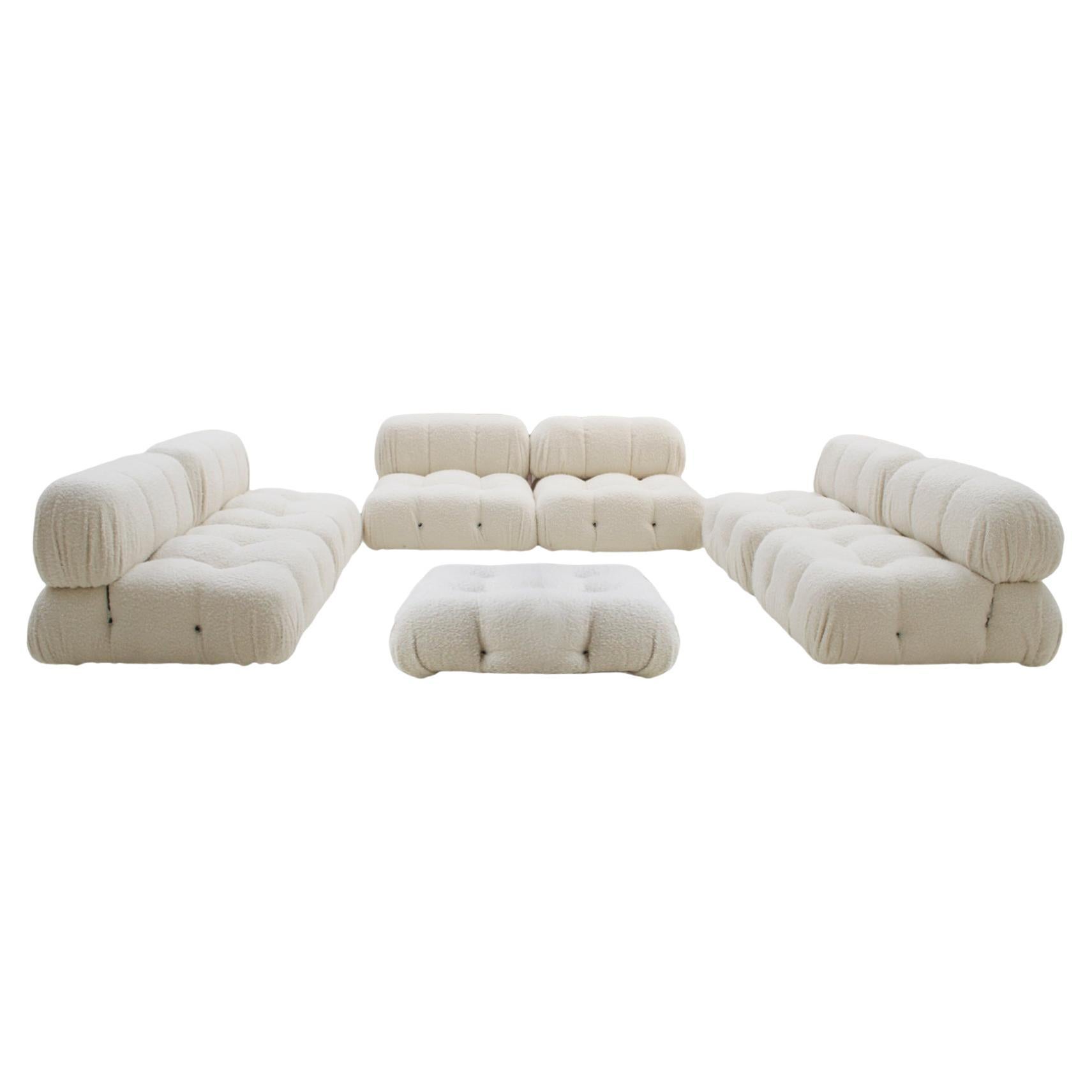 Mid Century by Mario Bellini Italian Camaleonda White Bouclé Fabric Modular Sofa For Sale