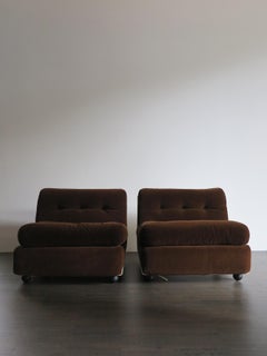 Mario Bellini für B&B Italian Amanta Brown Velvet Armchairs Sofa, 1973