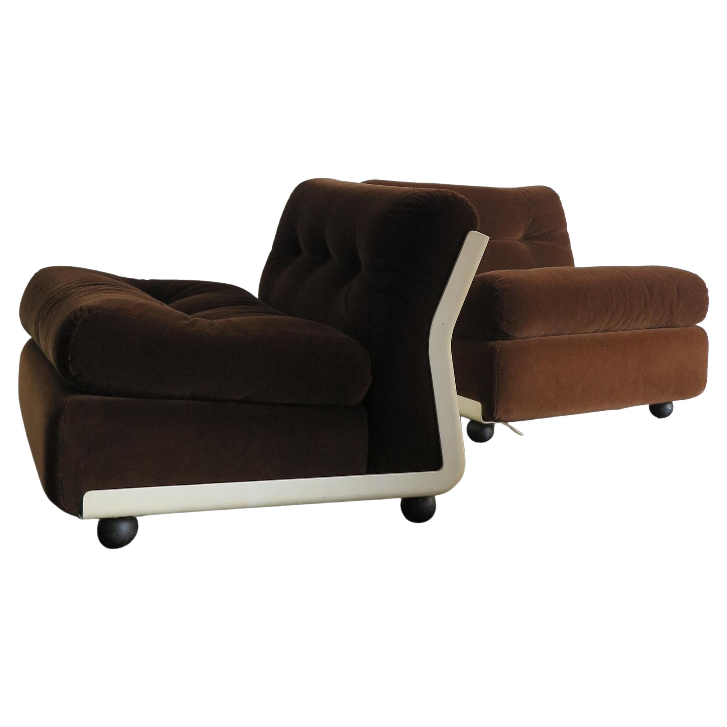 Mario Bellini for B&B Italian Amanta Brown Velvet Armchairs Sofa, 1973