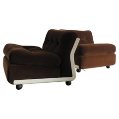 Mario Bellini for B&B Italian Amanta Brown Velvet Armchairs Sofa, 1973