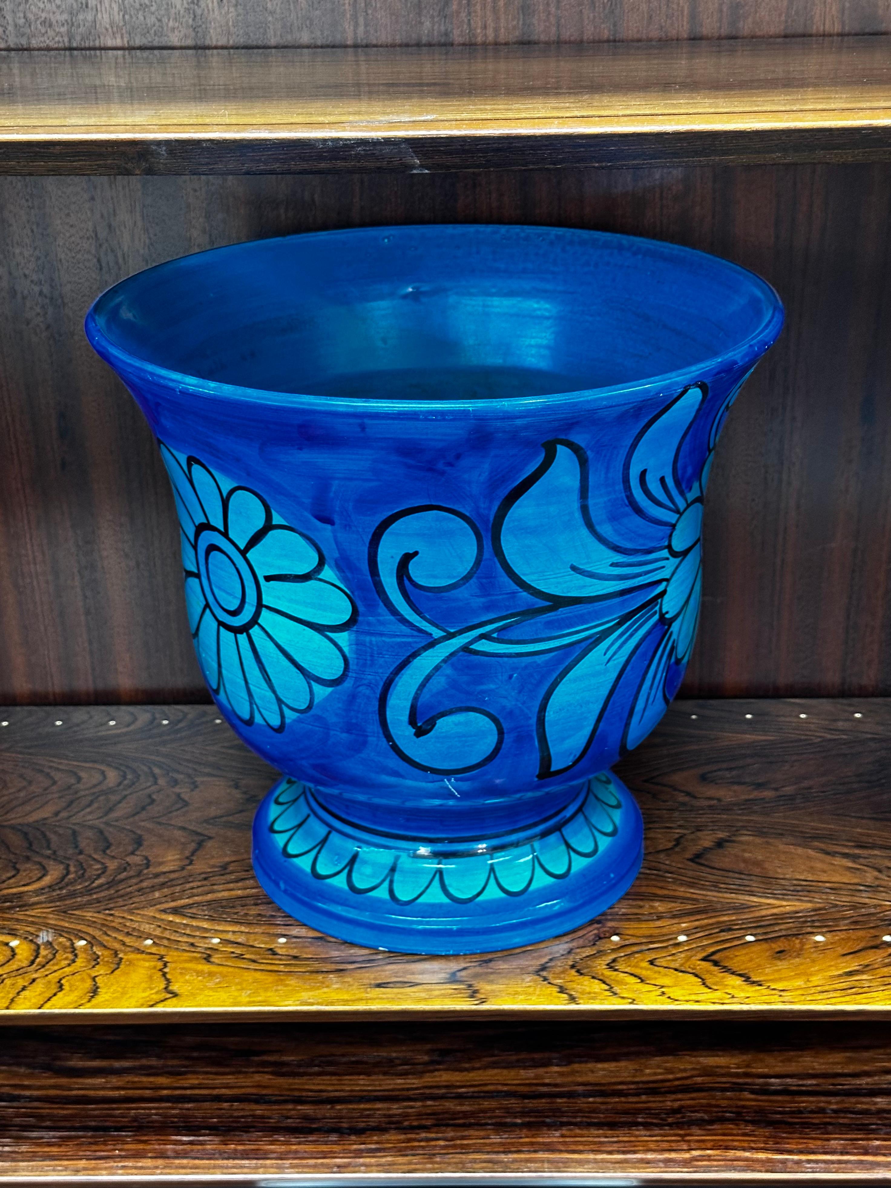 italien Jardinière florale bleue Mario Bellini pour Bitossi / Raymor Rimini en vente
