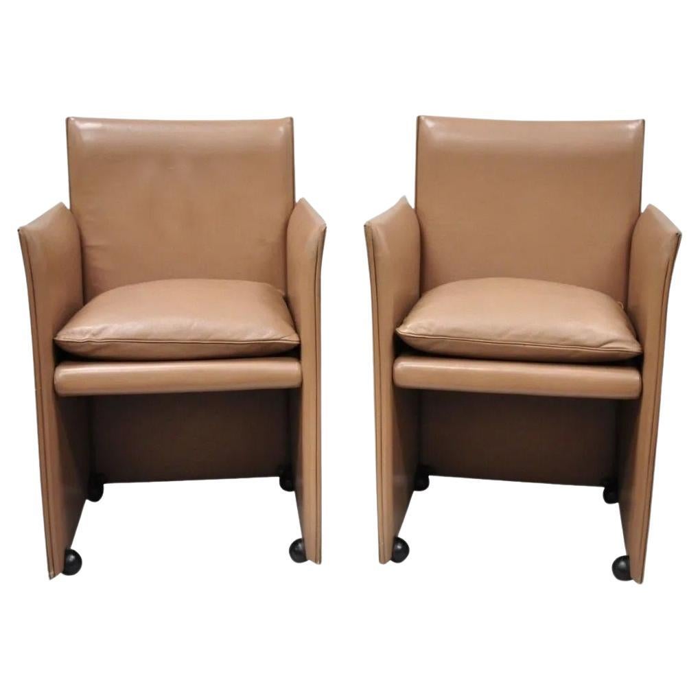 Mario Bellini for Cassina 401 Break Armchair Copper Leather Dining Chair - Pair