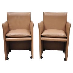 Mario Bellini for Cassina 401 Break Armchair Copper Leather Dining Chair - Pair