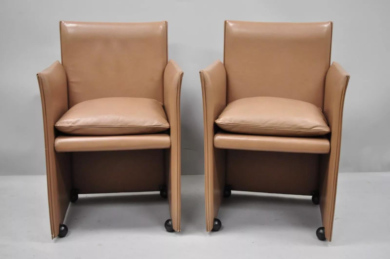 Mid-Century Modern Mario Bellini for Cassina 401 Break Armchair Copper Leather Dining Chair - Set 6 For Sale