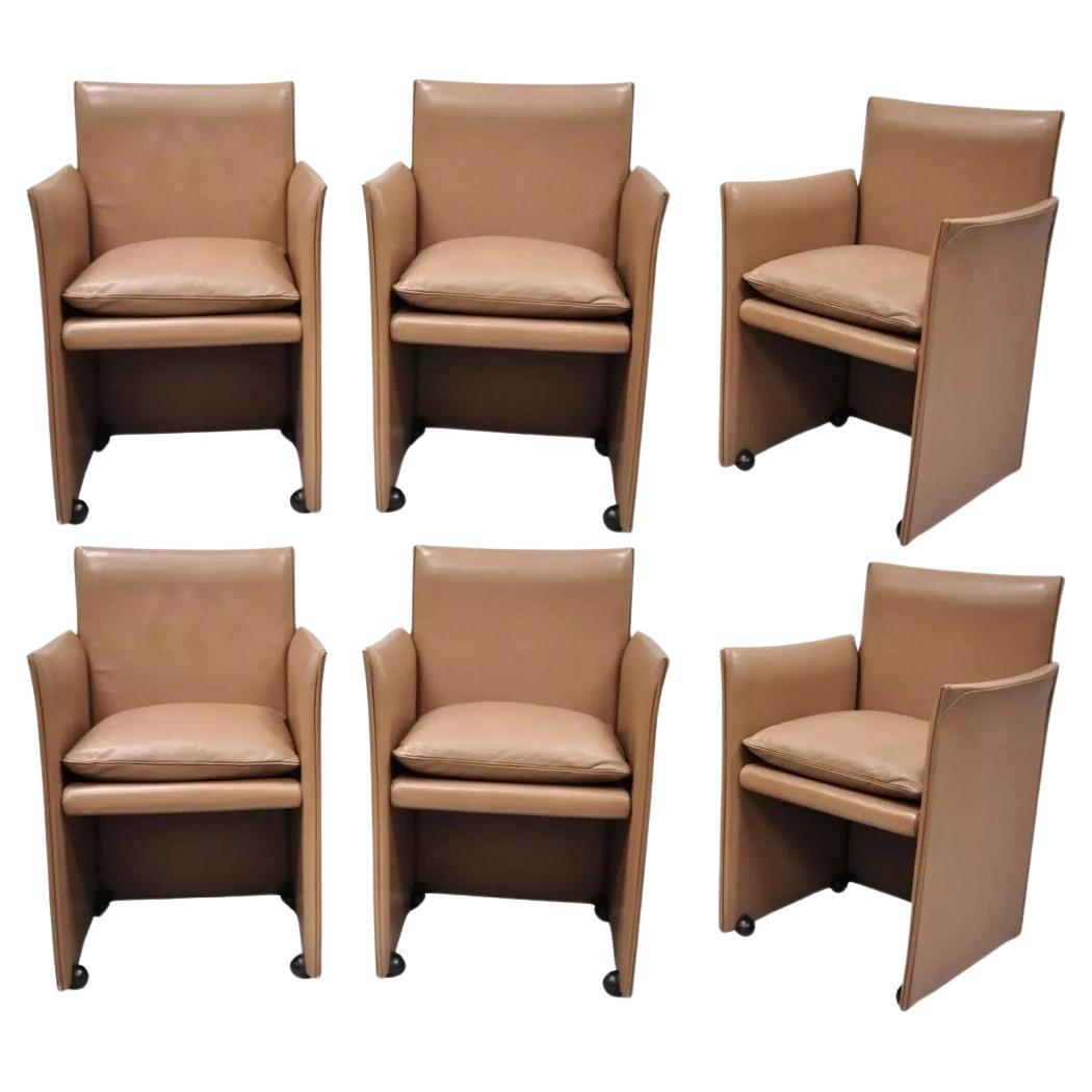 Mario Bellini for Cassina 401 Break Armchair Copper Leather Dining Chair - Set 6