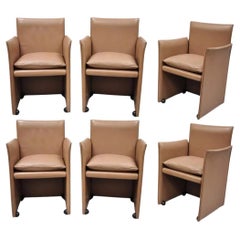Mario Bellini for Cassina 401 Break Armchair Copper Leather Dining Chair - Set 6