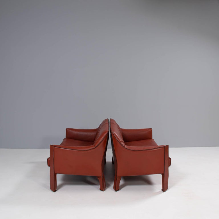 Italian Mario Bellini for Cassina 415 Cab Leather Sofas, Set of 2 For Sale