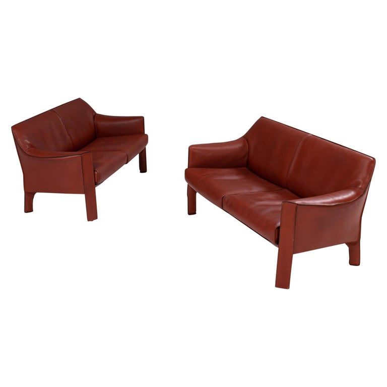 Mario Bellini for Cassina 415 Cab Leather Sofas, Set of 2 For Sale
