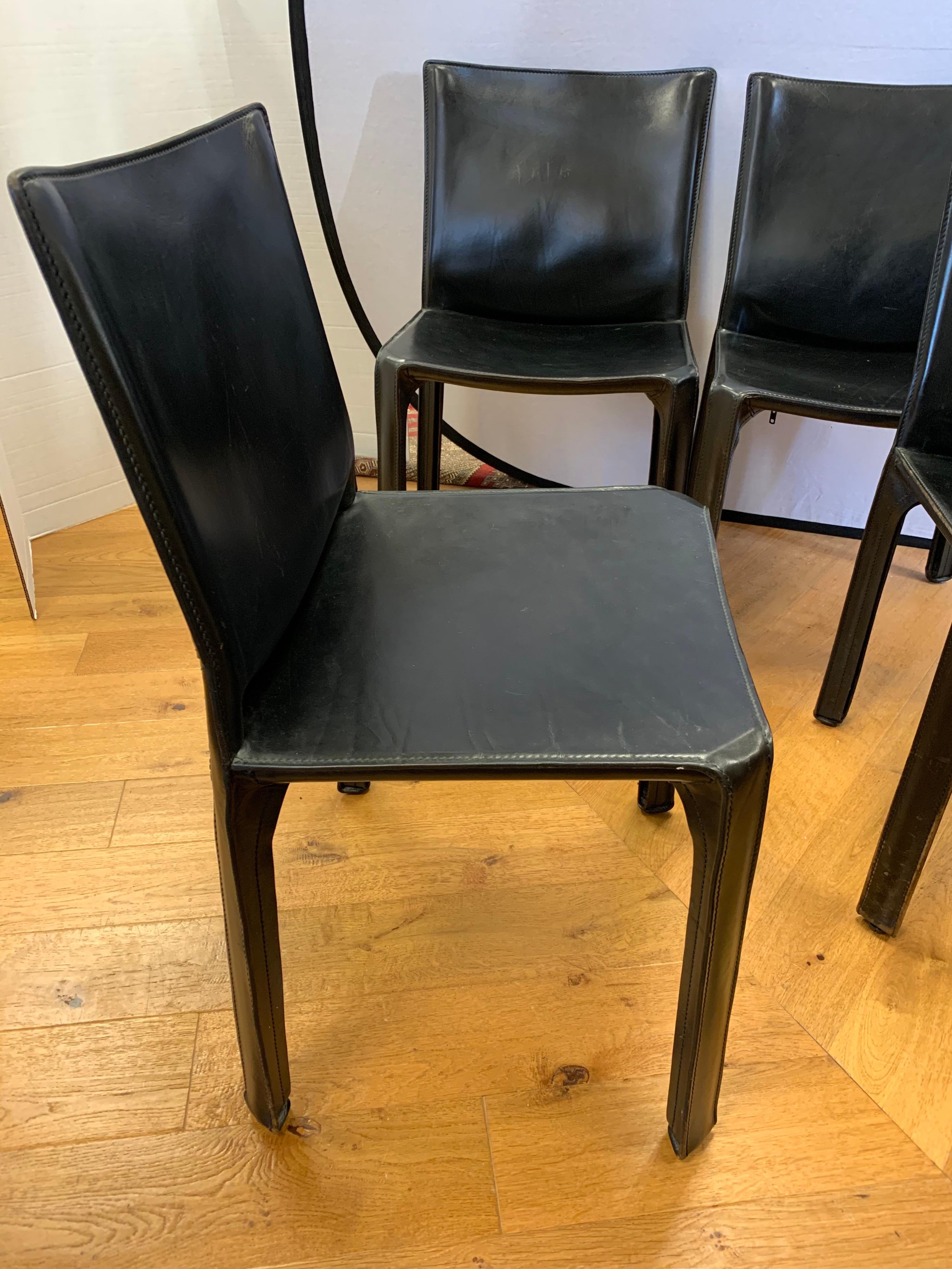 Mario Bellini for Cassina Black Leather Side Chairs Set of Four 6
