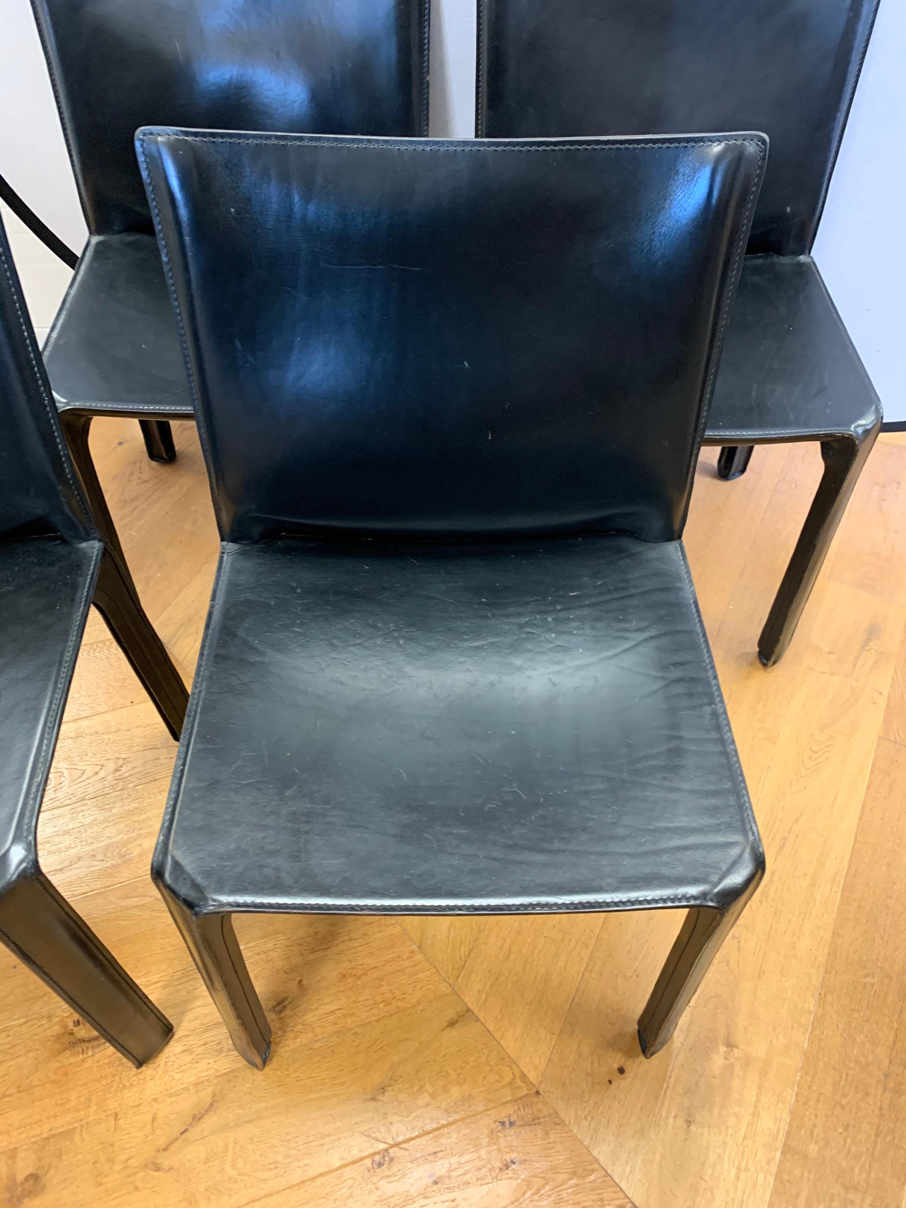 Mario Bellini for Cassina Black Leather Side Chairs Set of Four 1
