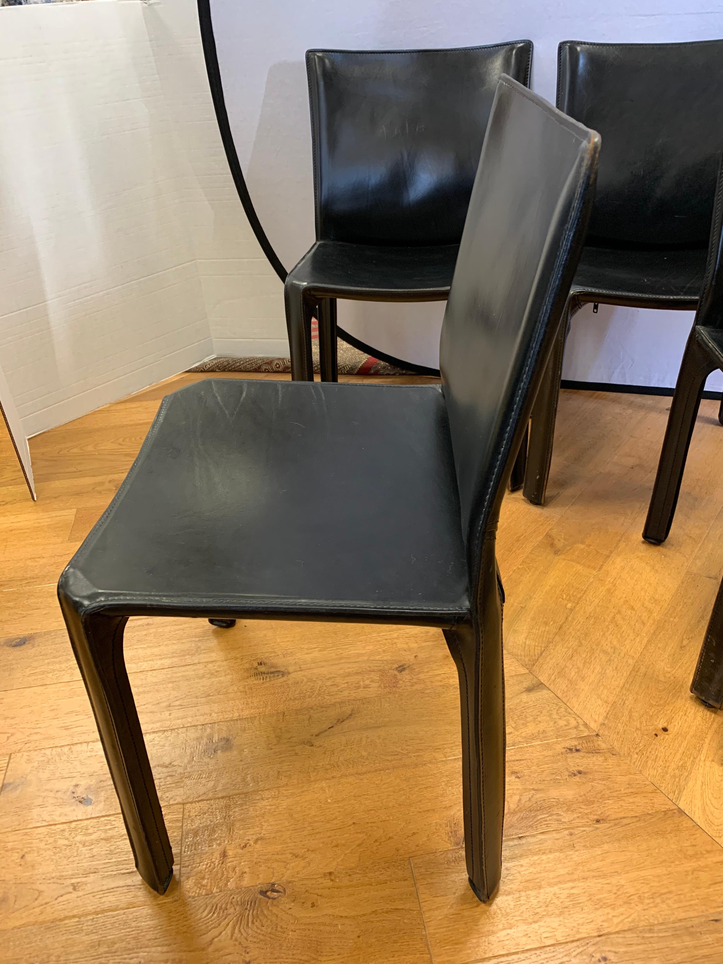 Mario Bellini for Cassina Black Leather Side Chairs Set of Four 2