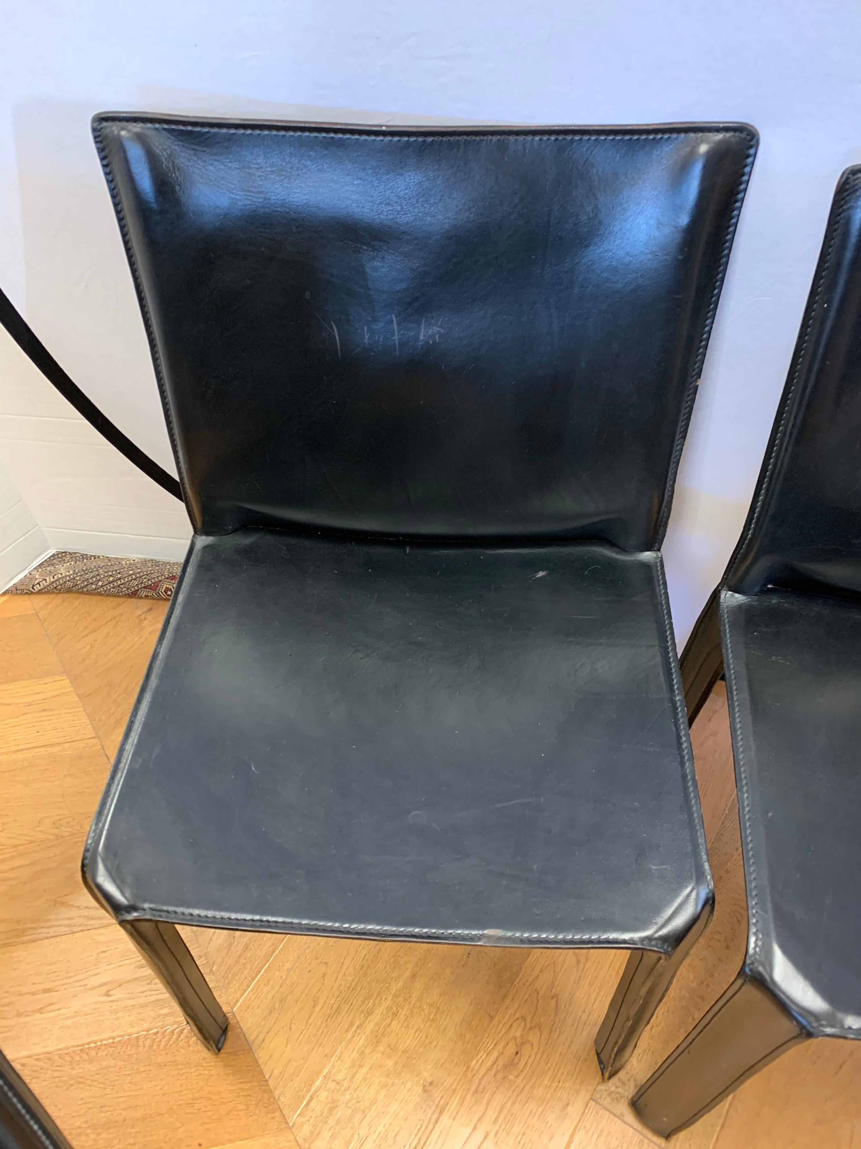 Mario Bellini for Cassina Black Leather Side Chairs Set of Four 3