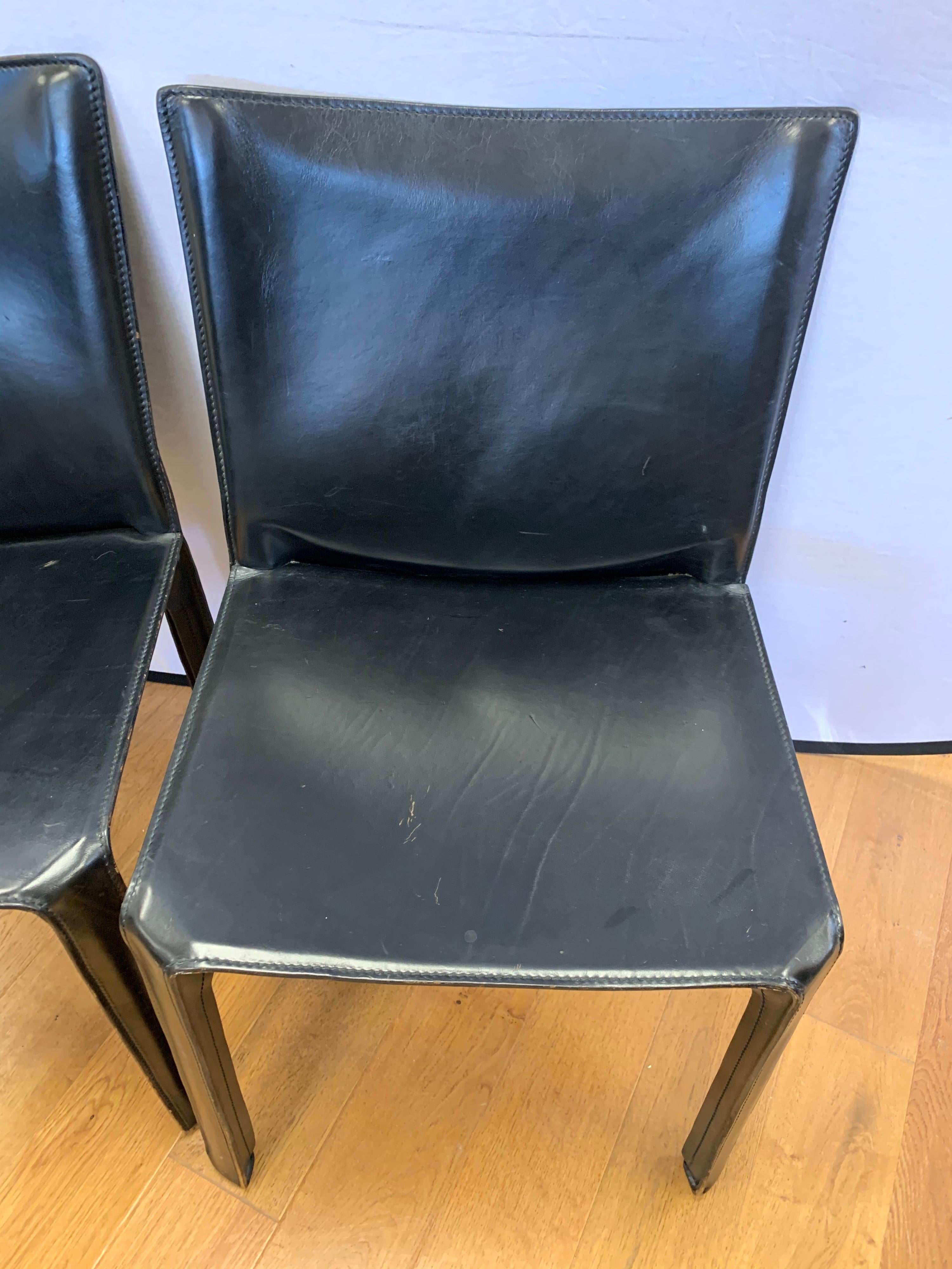 Mario Bellini for Cassina Black Leather Side Chairs Set of Four 4