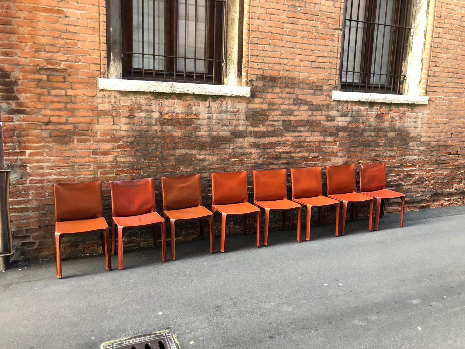 Mario Bellini for Cassina Cab 412 Leather Chairs, Set of 8 11