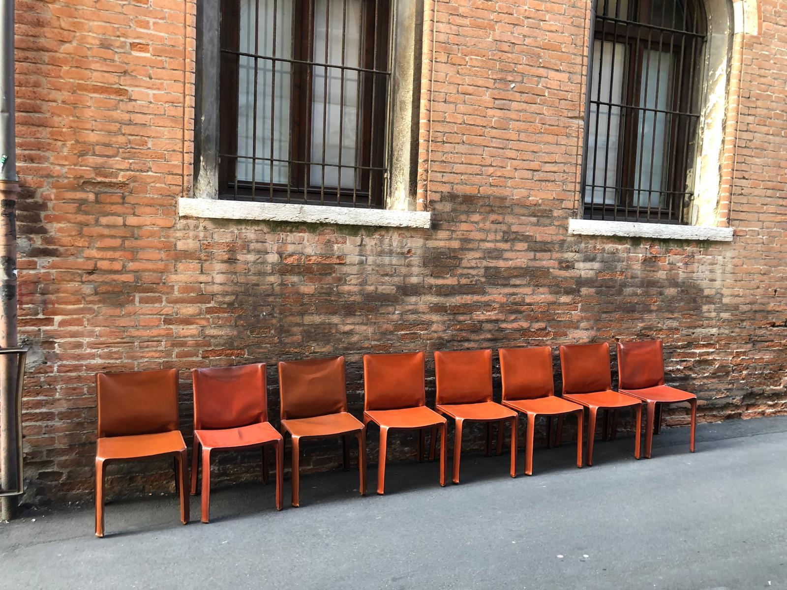 Mario Bellini for Cassina Cab 412 Leather Chairs, Set of 8 12